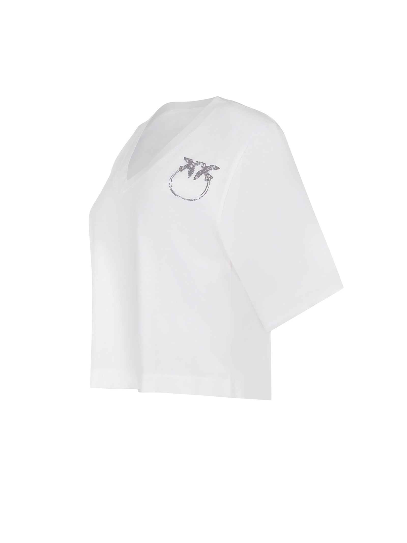 Pinko Voluminous Fit Cotton Jersey T-shirt With Logo Detail In White