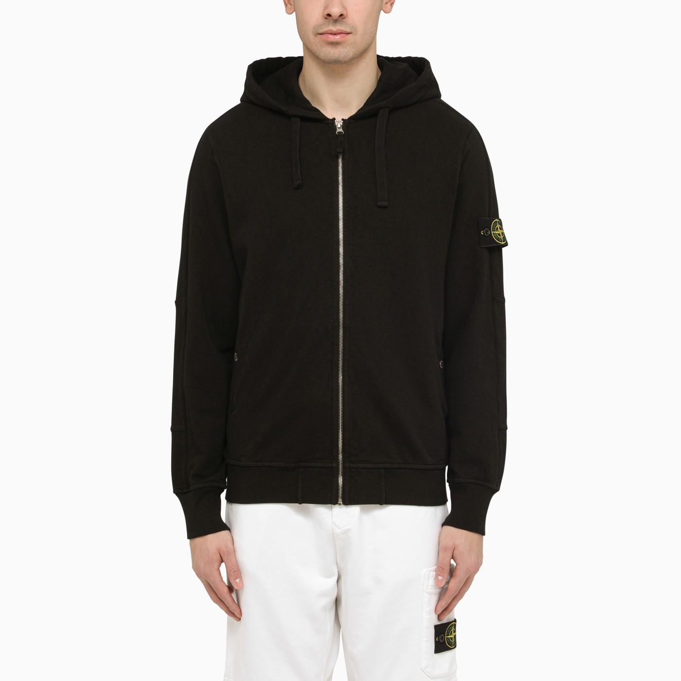STONE ISLAND BLACK ZIP AND HOODIE WITH LOGO