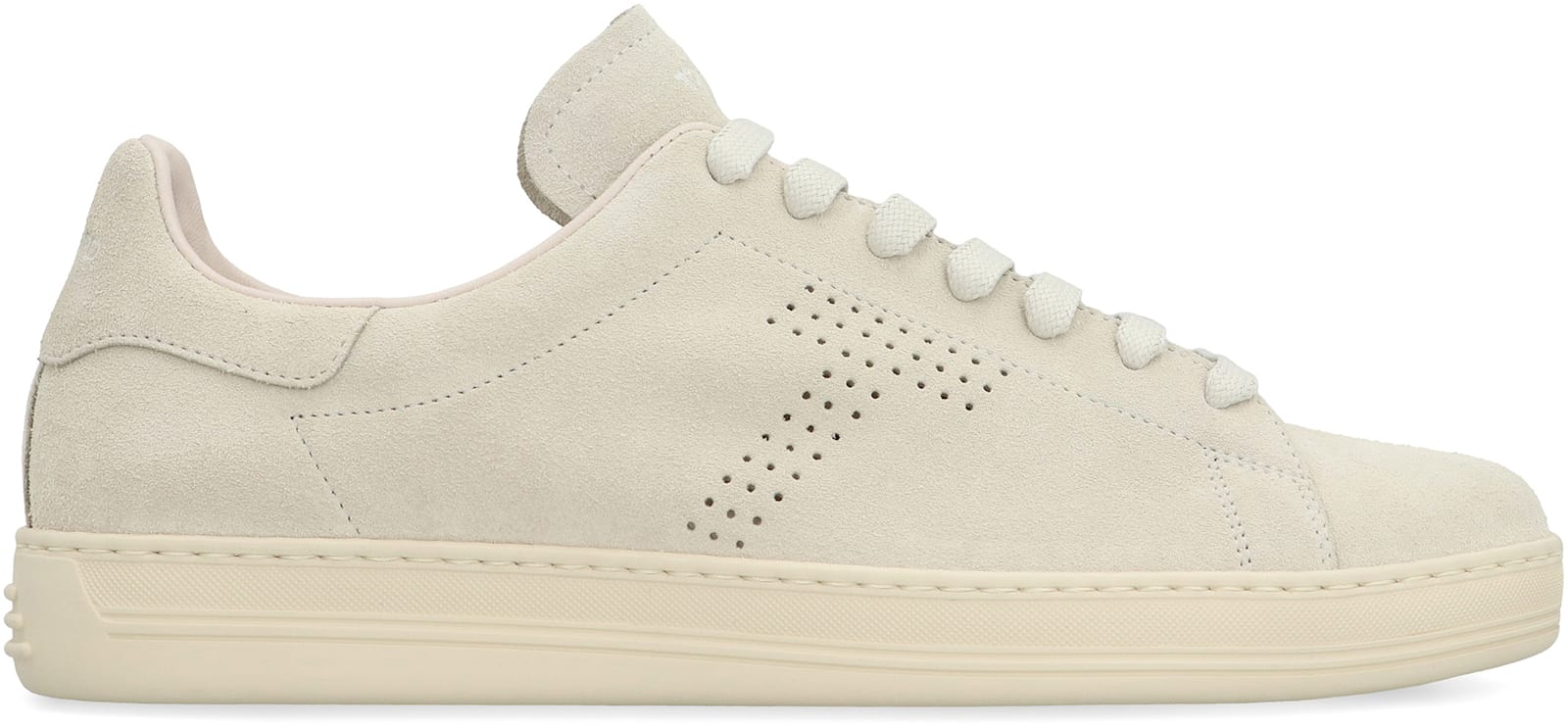 Tom Ford Leather Warwick Sneakers Rubber Sole Perforated Detailing In Panna