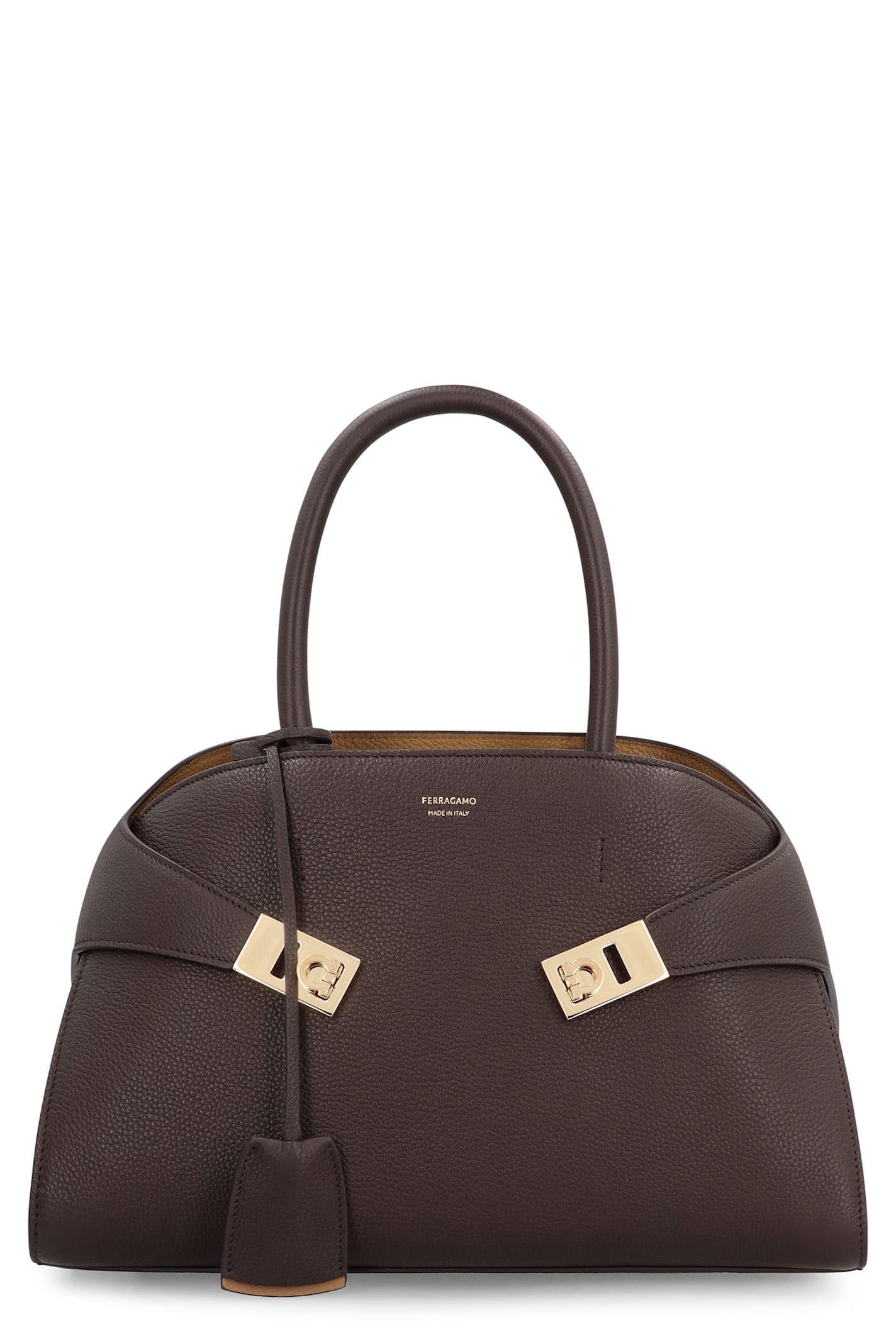 Ferragamo Gancini Clasp Leather Tote Bag In Brown