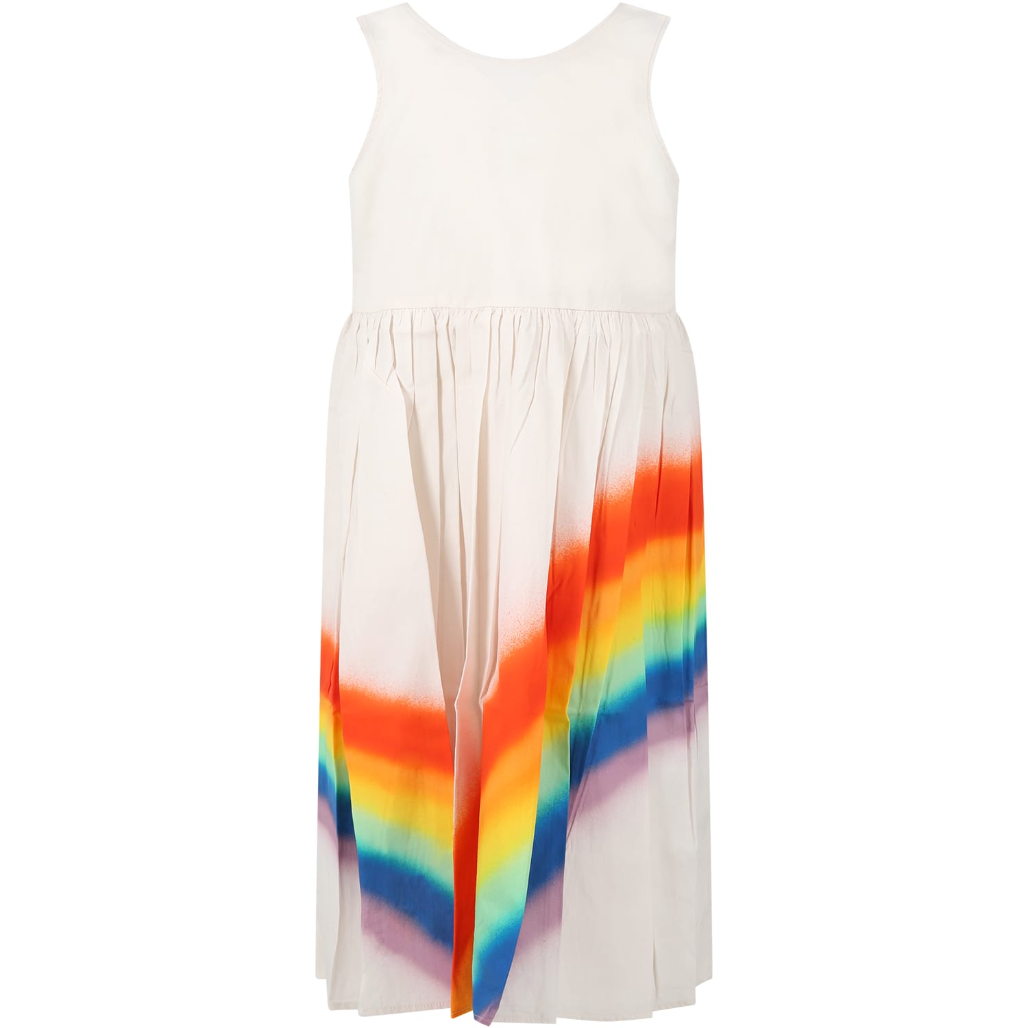 Molo Kids' Ivory Dress For Girl With Rainbow And Logo