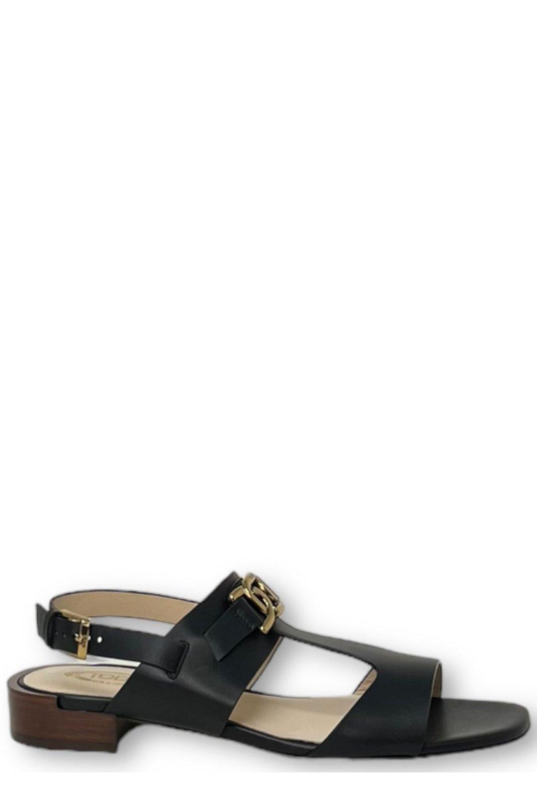 Shop Tod's Logo Engraved Buckle Fastened Sandals Tods In Black