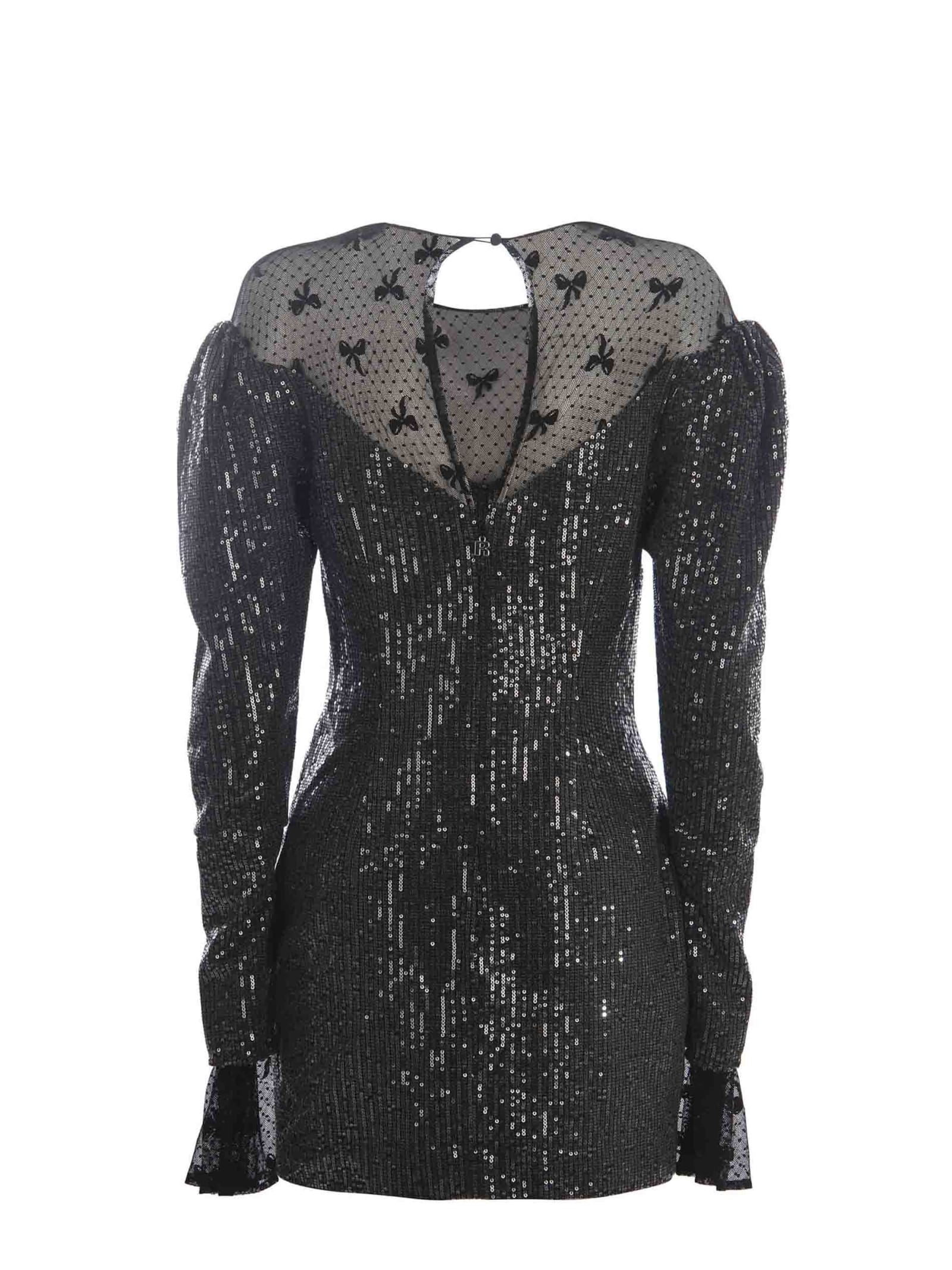 Shop Rotate Birger Christensen Dress Rotate Sequins Made Of Twill In Nero