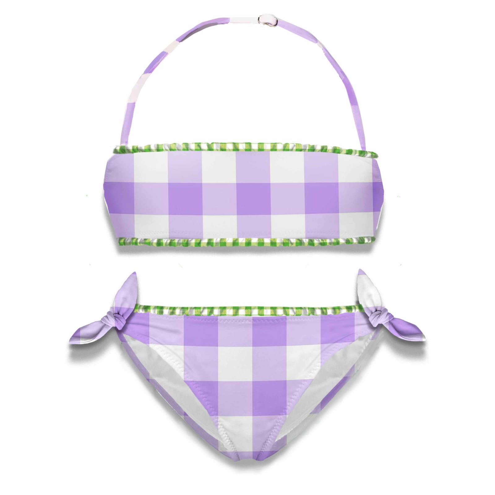 Mc2 Saint Barth Kids' Girl Gingham Bralette Bikini In Purple