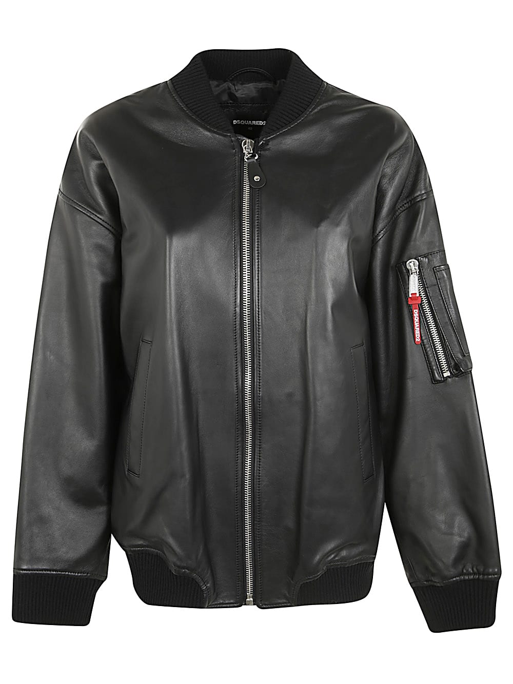 Shop Dsquared2 Leather Oversize Bomber In Black