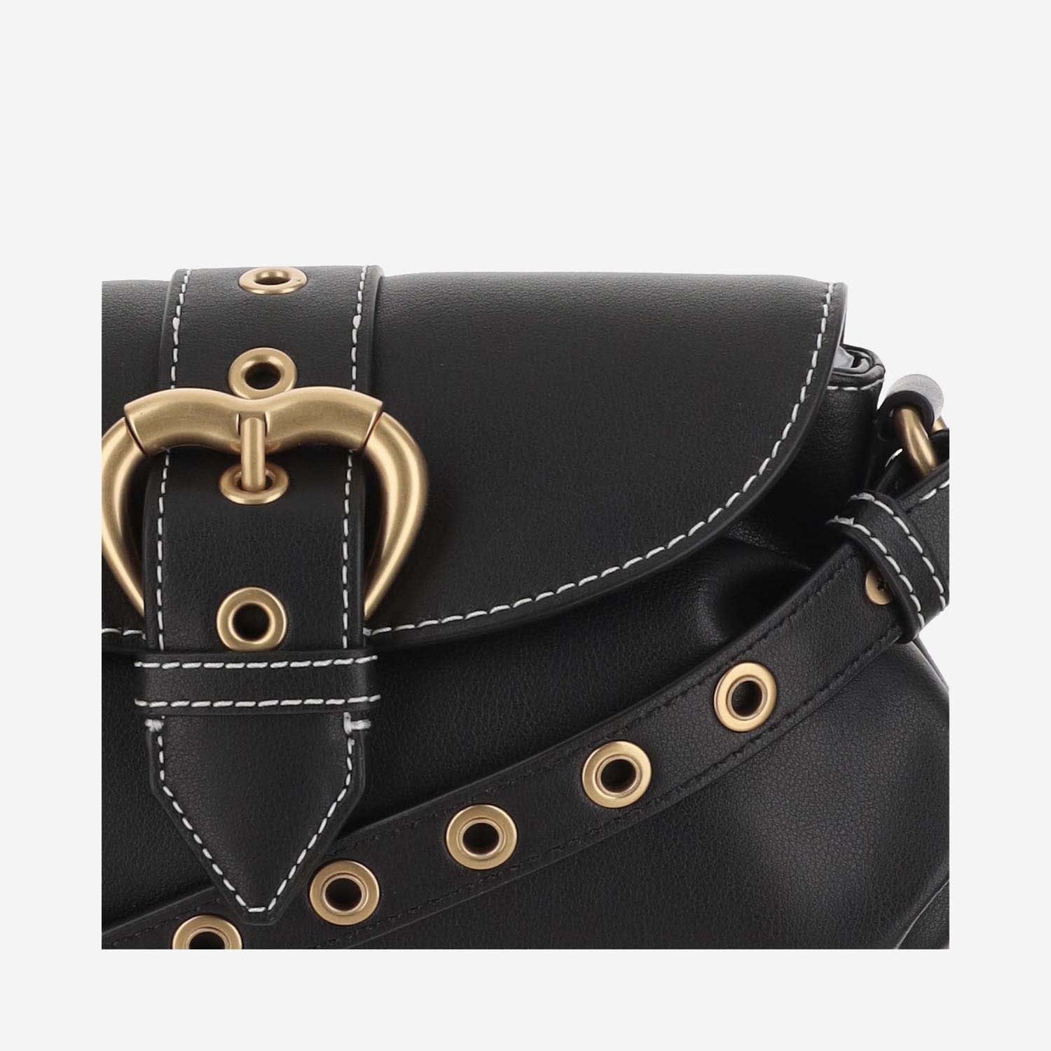 Pinko Jolene Small Shoulder Bag With Heart Buckle In Black