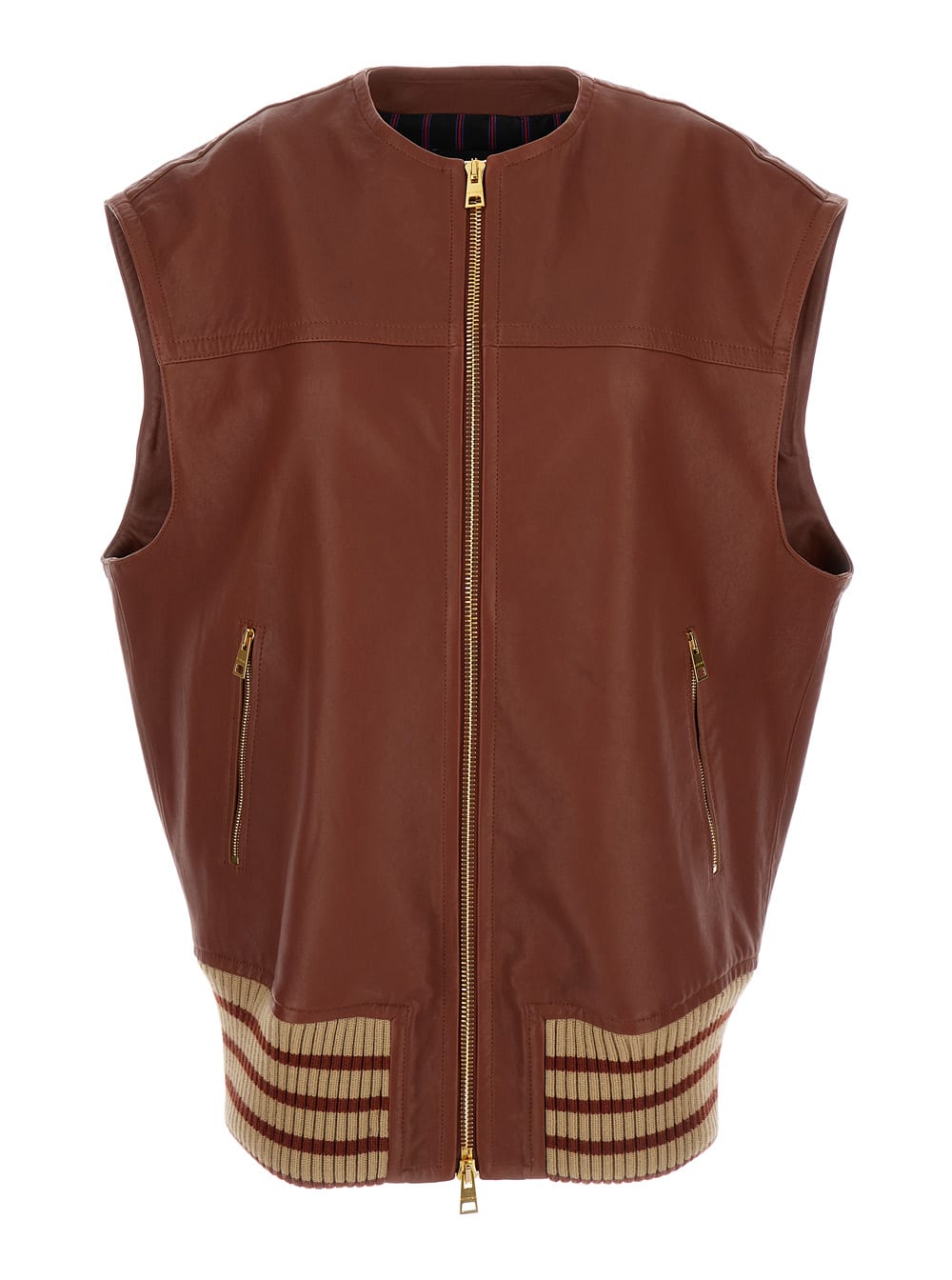 ETRO BROWN SLEEVELESS JACKET WITH REAR PRINTED IN LEATHER WOMAN
