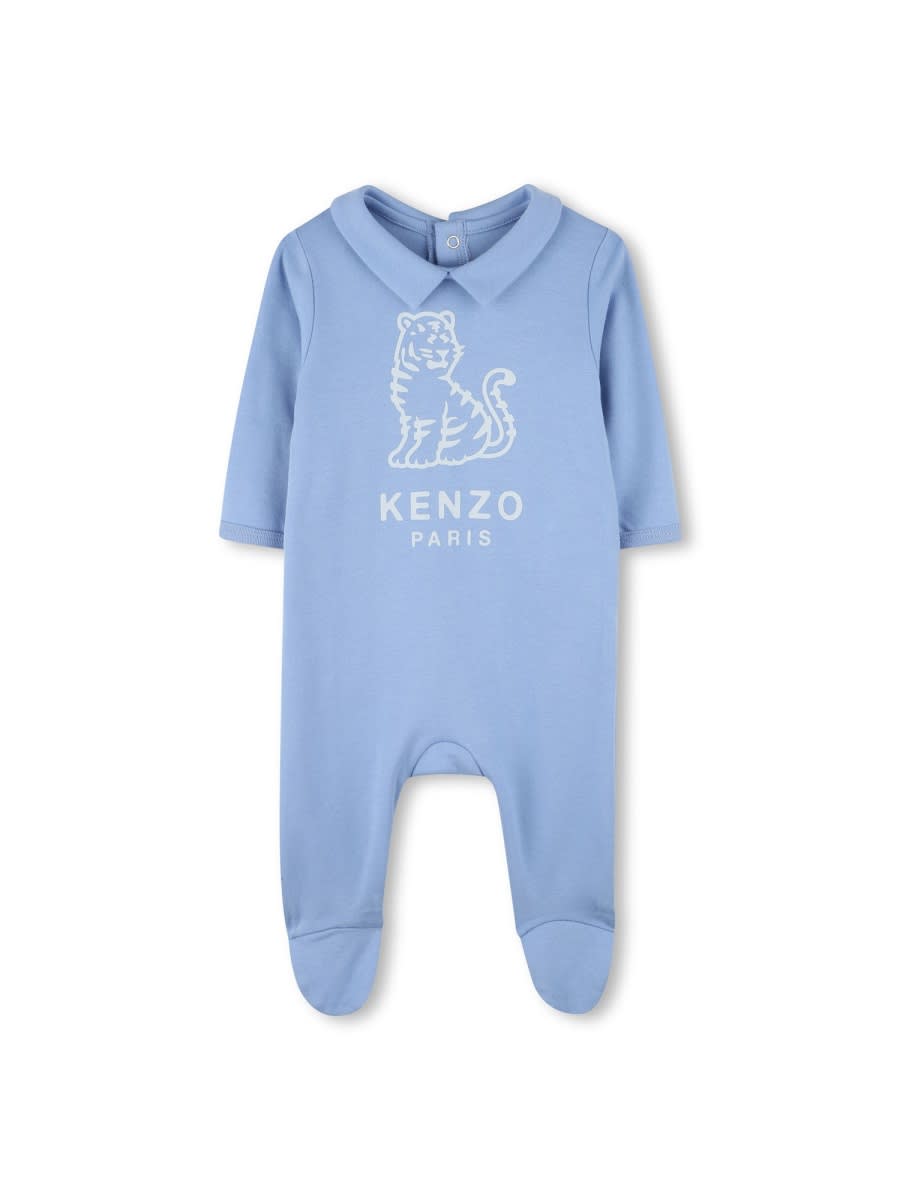 Kenzo Light Blue Babygrow Set For Baby Boy With Kotora In Blue