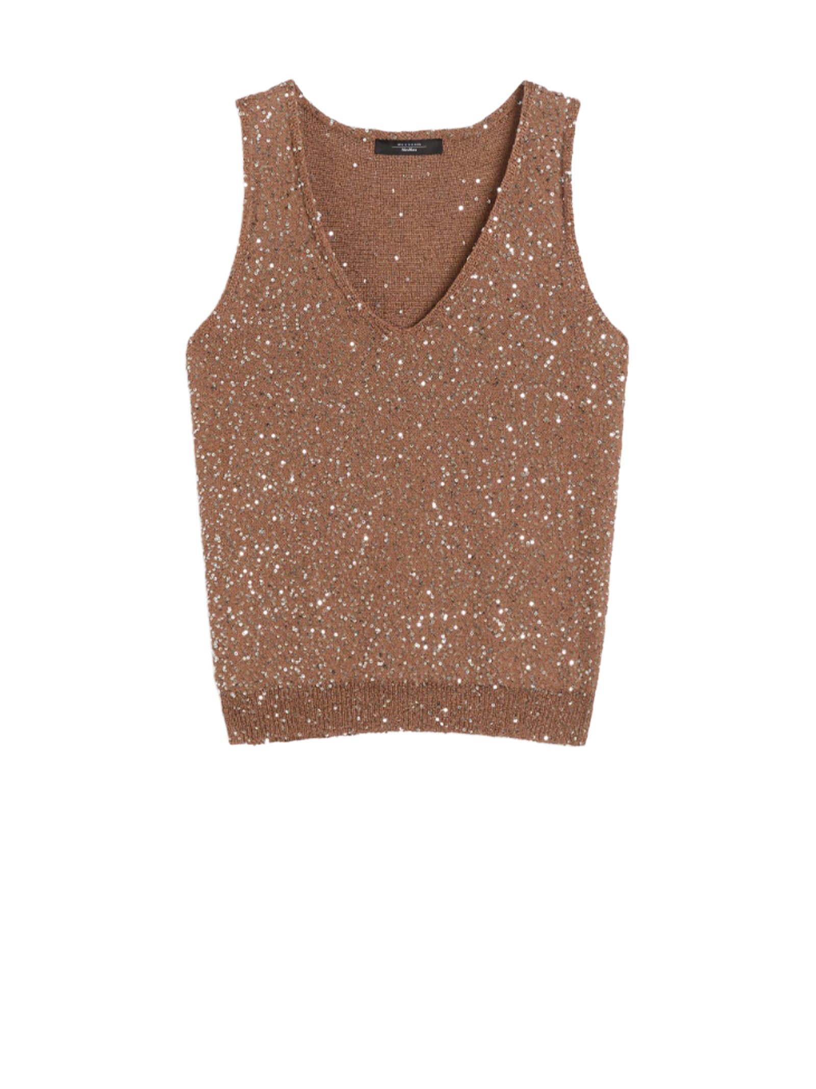 Weekend Max Mara Omens Acaici Sequin Knitted Top Marron Glace In Brown