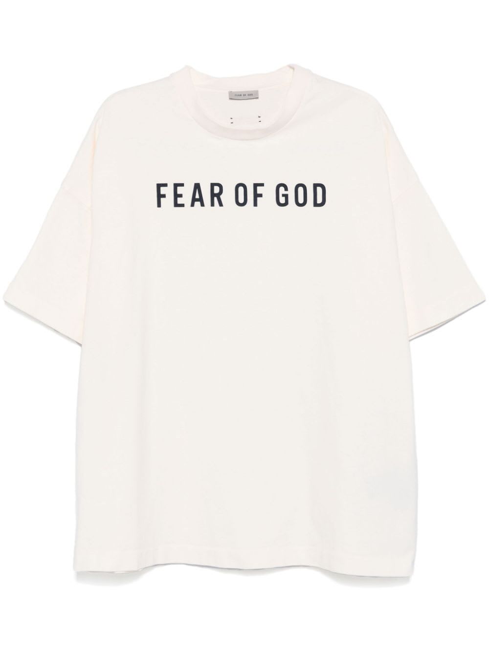 Shop Fear Of God Short Sleeve Tee Logo Black Print In Cream