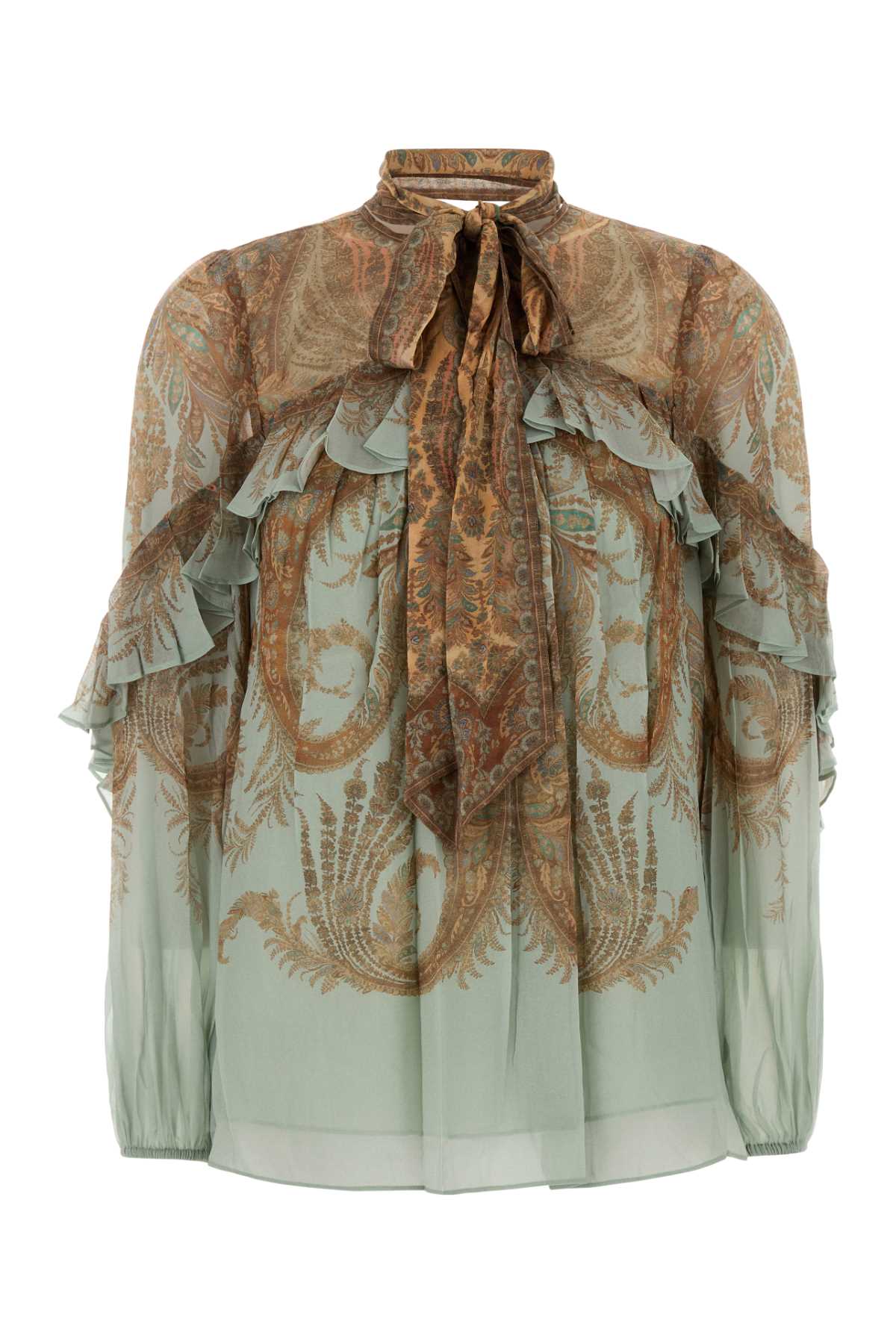 Zimmermann Memento Flutter Paisley Pussy Bow Top In Brown