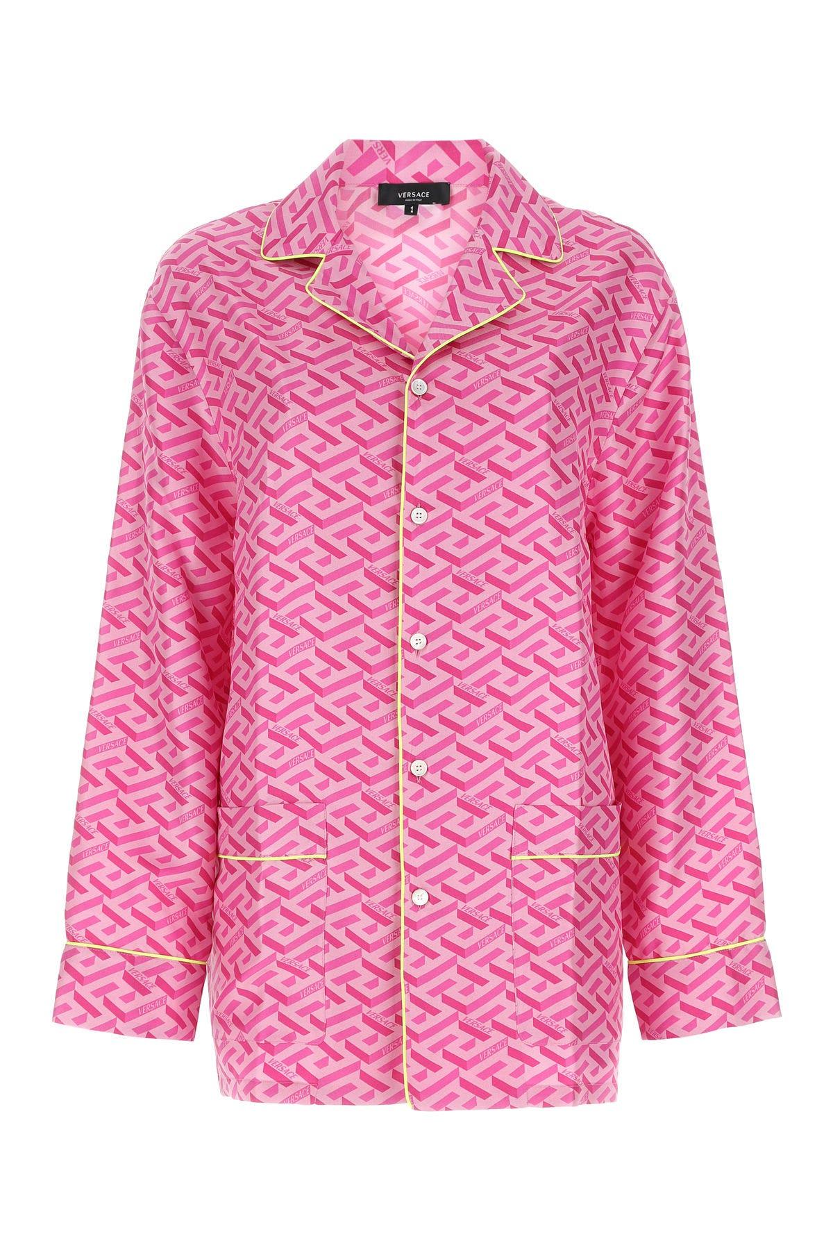 Versace Silk Monogram Pajama Blouse In Pink