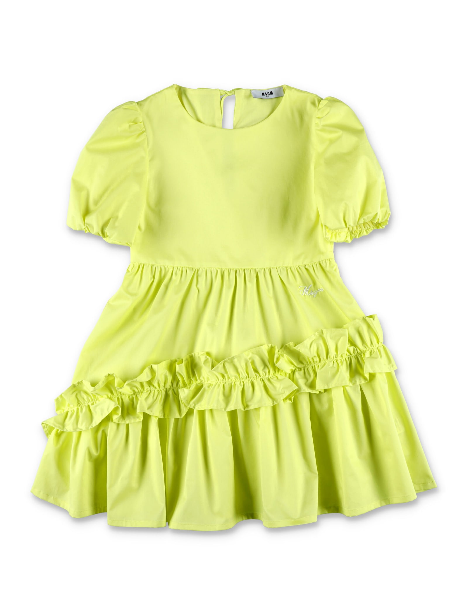 Msgm Kids' Poplin Frilled Dress In Lime