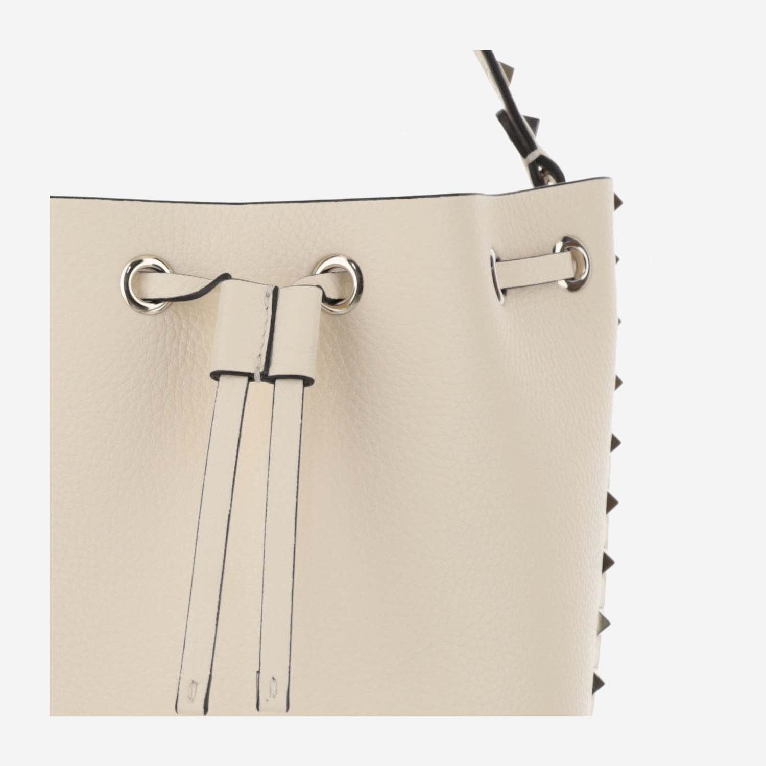 Valentino Garnet Calfskin Rockstud Bucket Bag In White