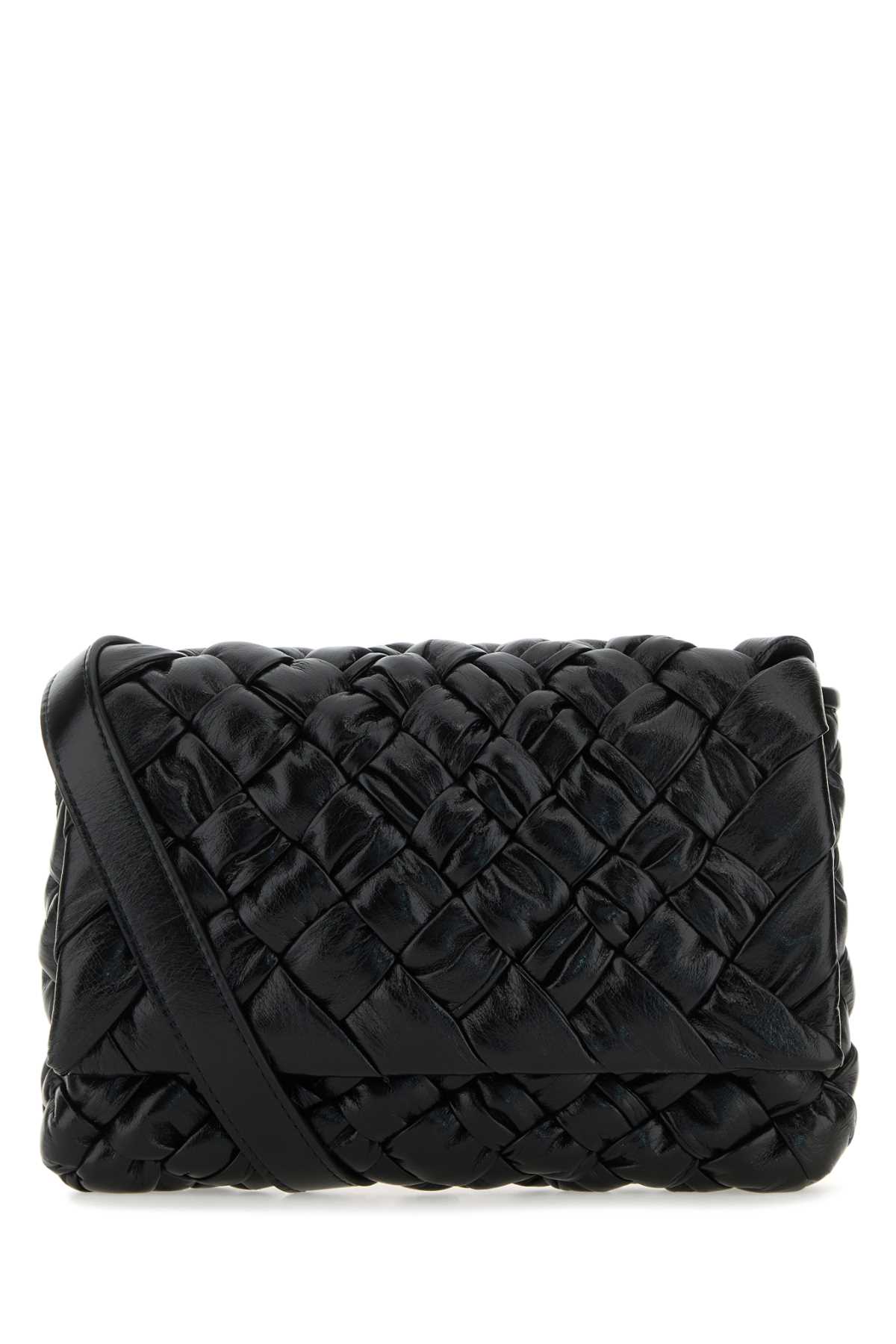 Shop Bottega Veneta Black Leather Crossbody Bag In Blacksilver