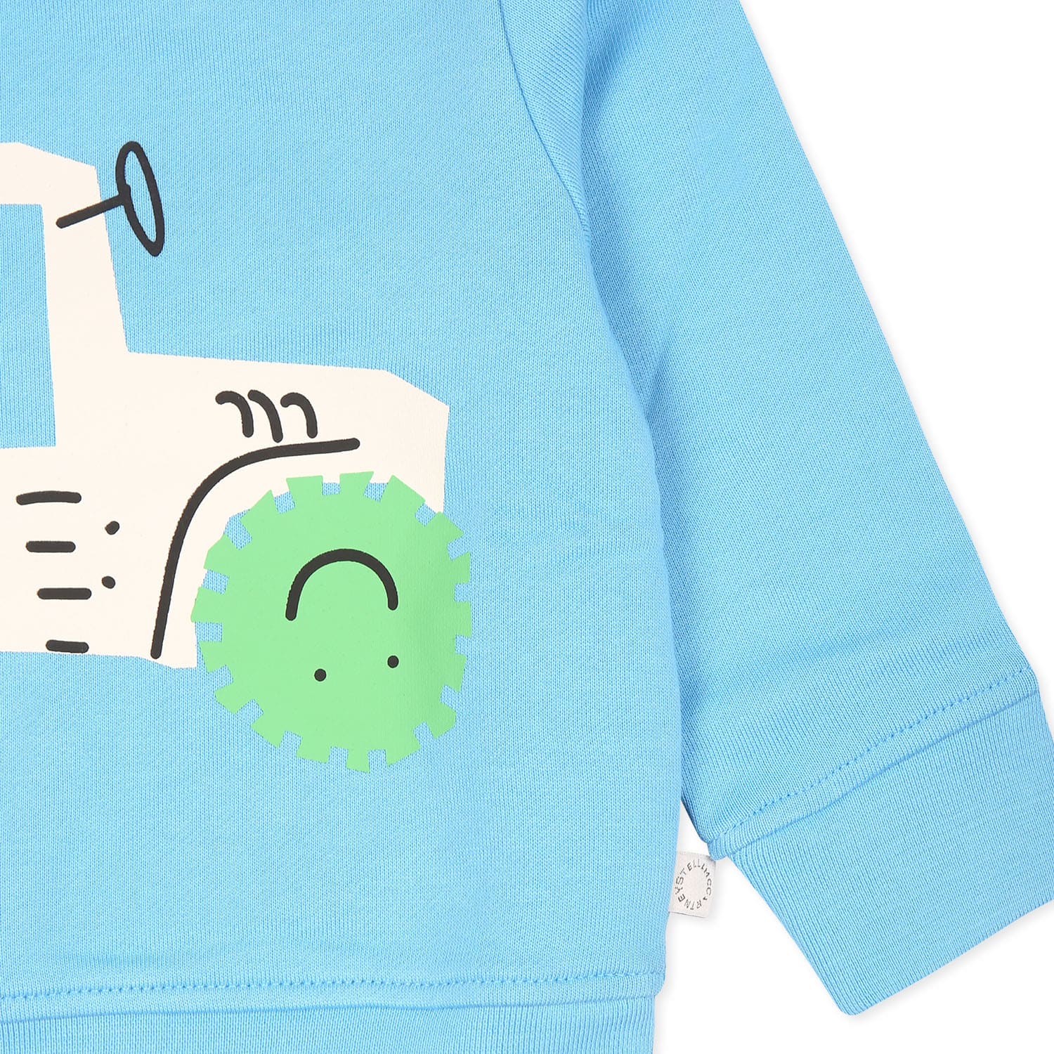 STELLA MCCARTNEY LIGHT BLUE SWEATSHIRT FOR BABY BOY WITH TRACTOR PRINT 