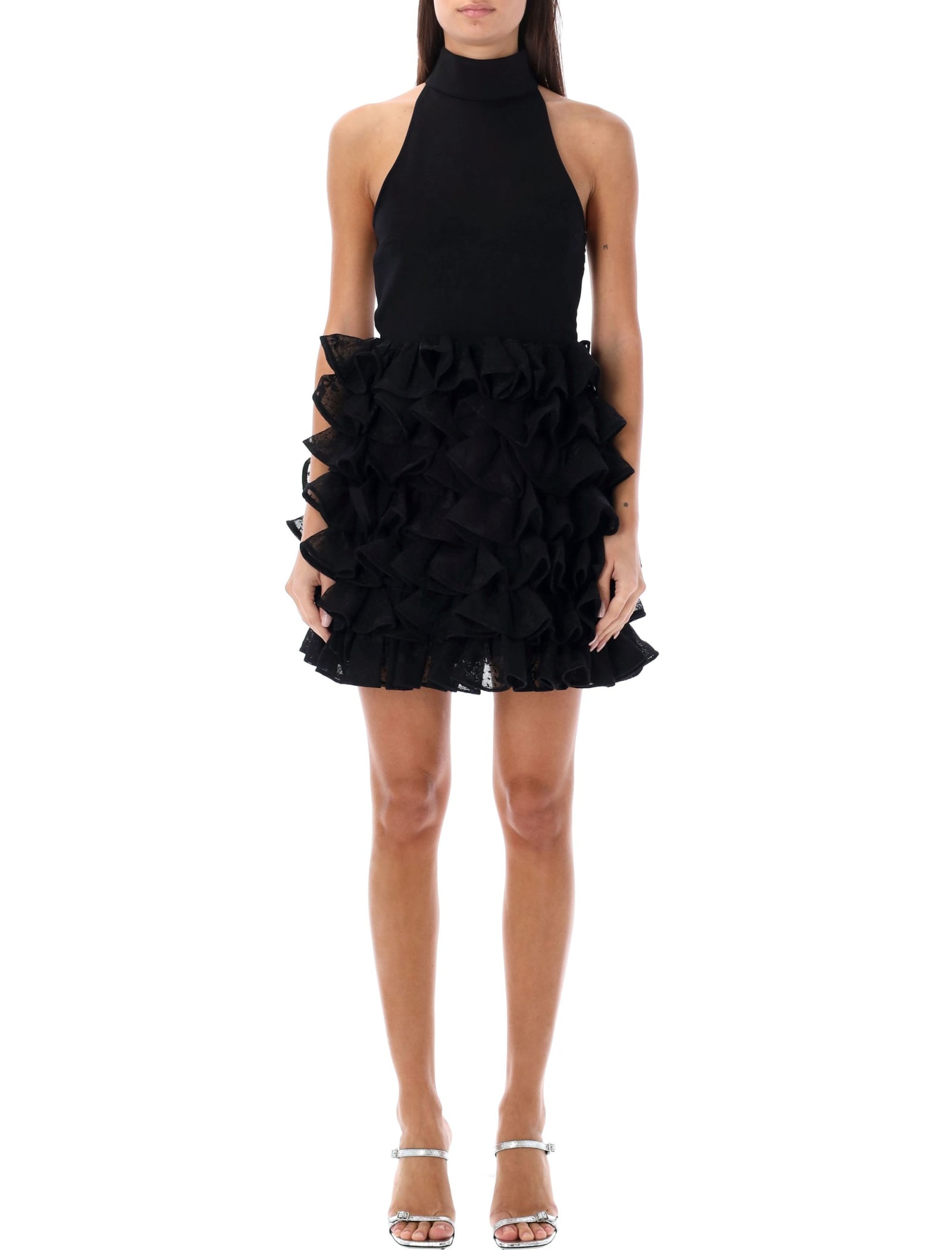 Shop Rotate Birger Christensen Ruffle Mini Dress In Black