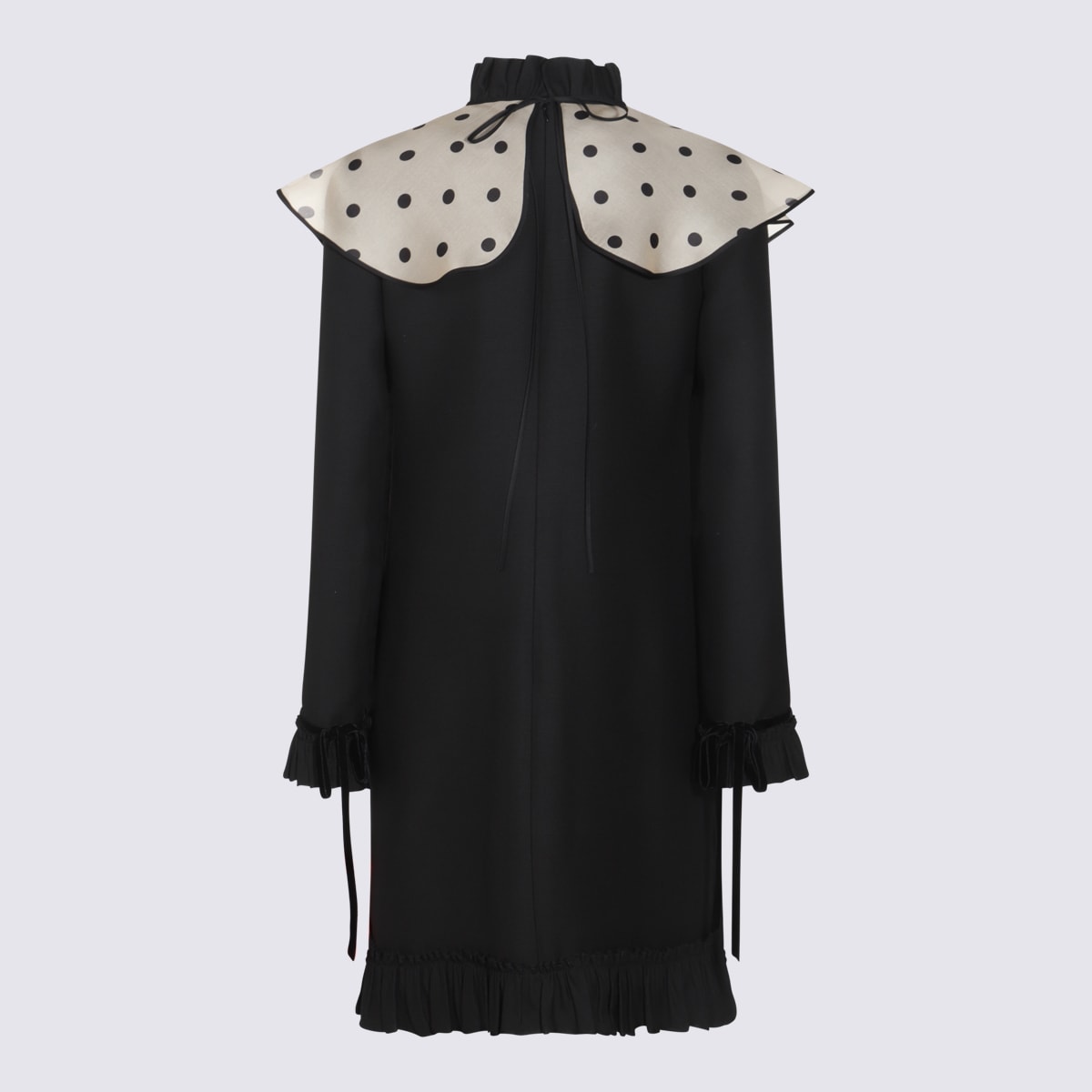 Valentino Black Wool Mini Dress In Nero/betulla