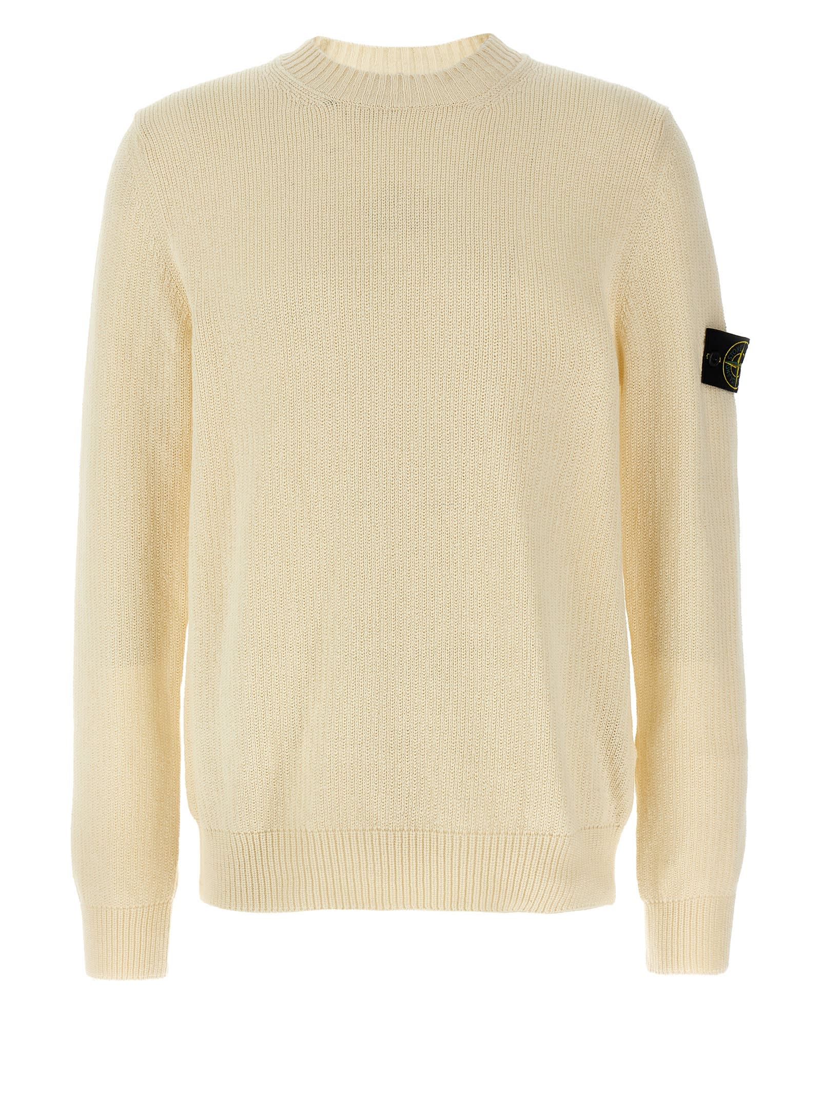 Stone Island Regular-fit Crewneck Sweatshirt With Ribbed Inserts In White