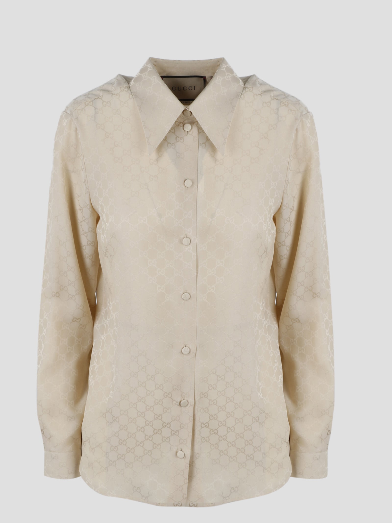 GG silk crêpe shirt in beige