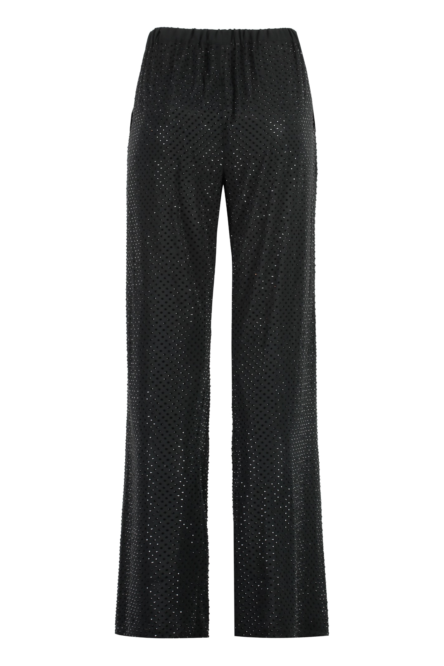 Shop P.a.r.o.s.h Petal Trousers With Rhinestones In Black