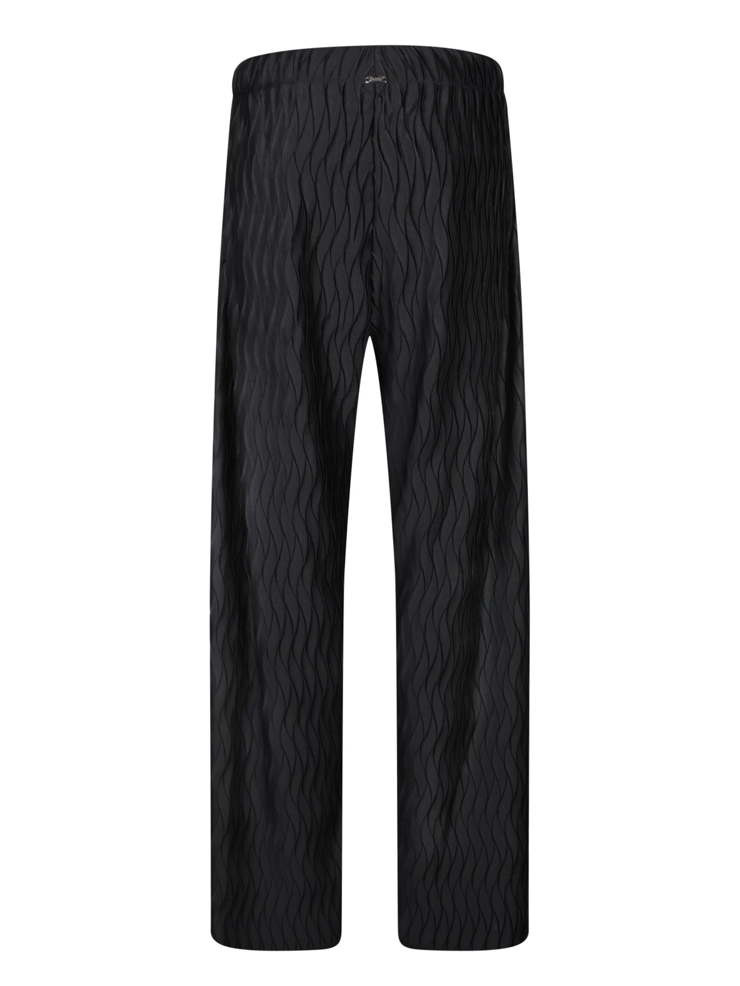 Herno Black Trousers With Wavy Pattern And Drawstring Waist In Black