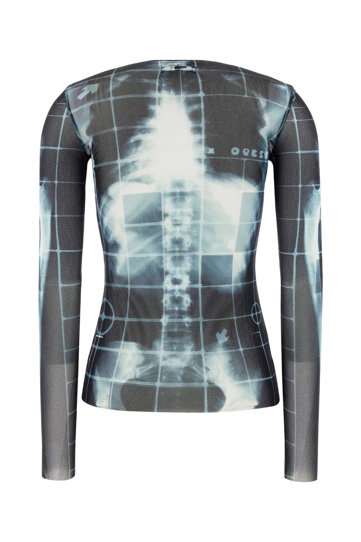 Shop Jean Paul Gaultier Printed Mesh Top In Blacknavylightblue