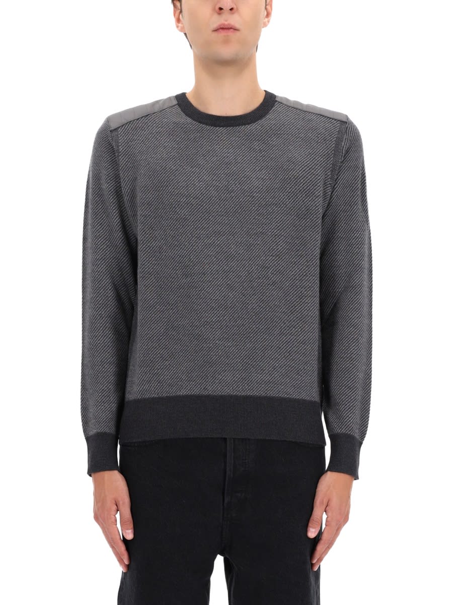 Belstaff Crew Neck Long Sleeve Sweater With Ribbed Cuffs In Gray
