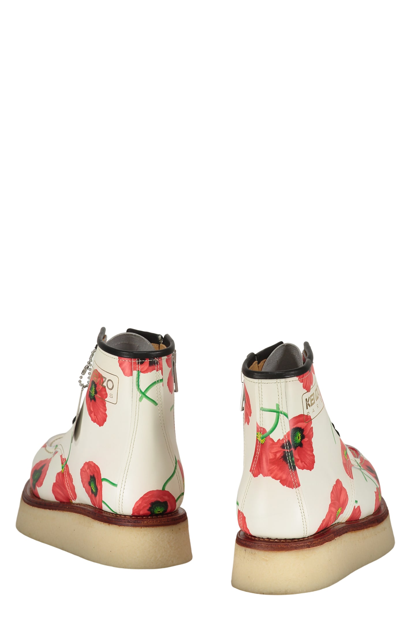 Kenzo Yama Floral-print Lace-up Boots In White