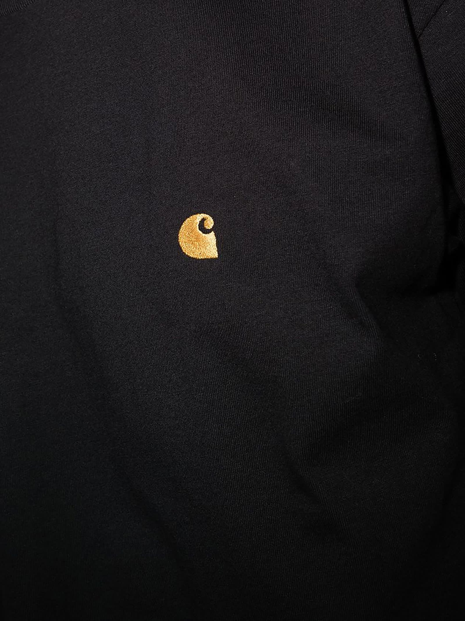 Carhartt Black Cotton T-shirt With Gold Embroidered Logo In White