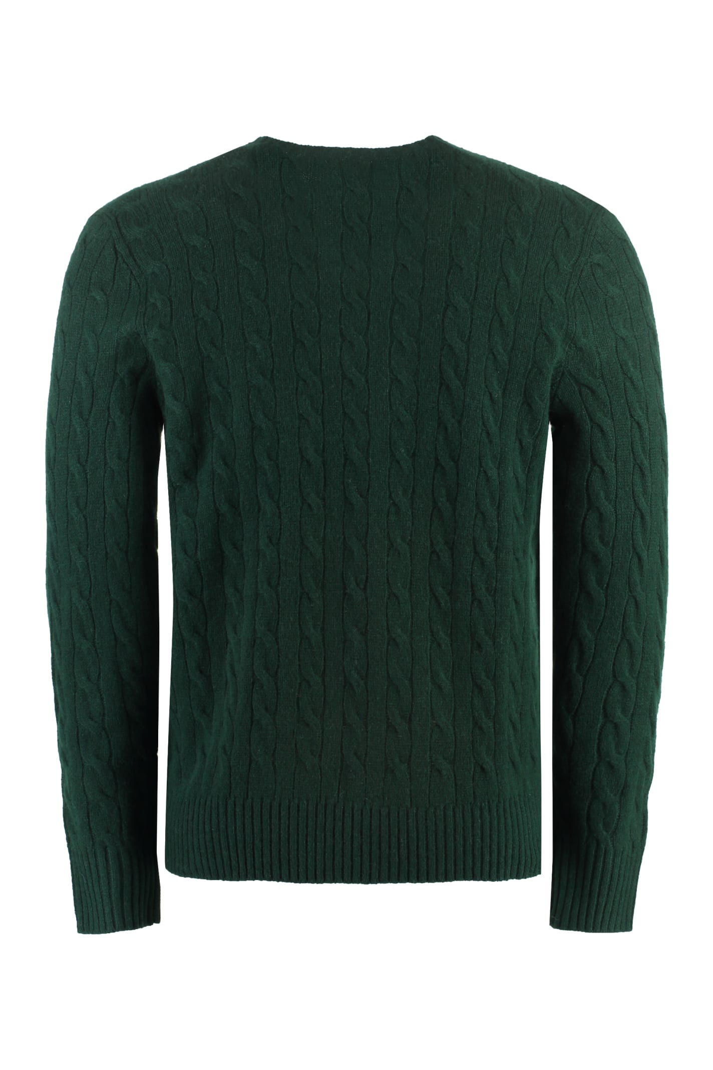 Polo Ralph Lauren Green Cable Knit Crewneck Sweater With Pony Embroidery On The Front In Wool And Cashmere Man