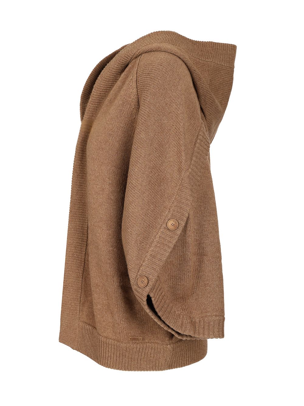 Max Mara Knitwear Hooded Cardigan With Button And Ribbed Hem In Brown