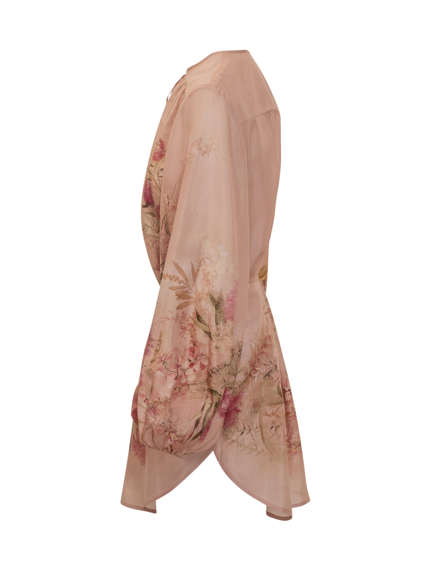 Zimmermann Pink Botanical Floral Silk Habotai Cascadian Tunic Top In Pink
