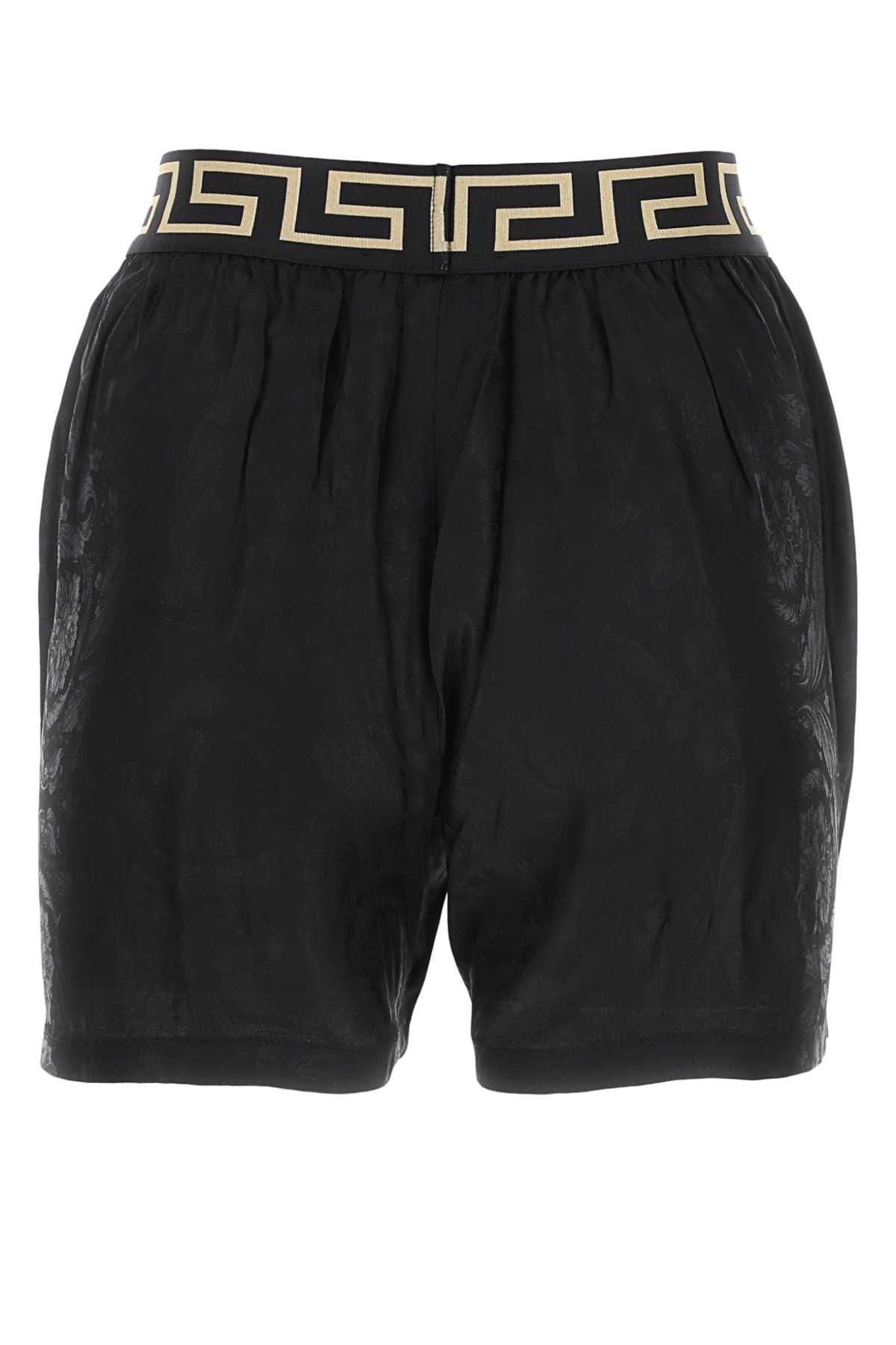 Versace Black Satin Pyjama Bermuda Shorts In Nerogrigio