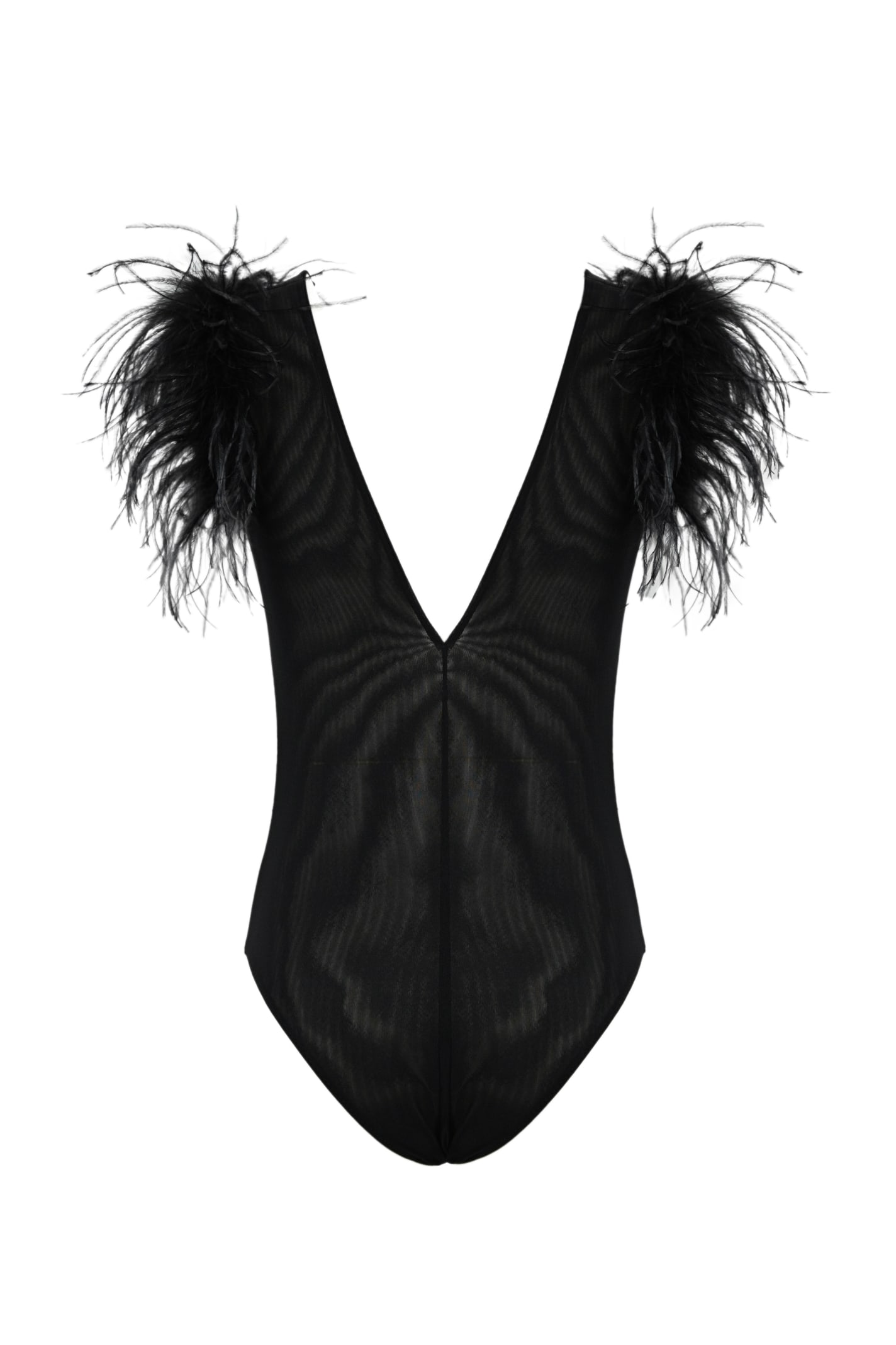 Shop Pinko Buttafuoco Bodysuit With Feathers In Nero Limousine