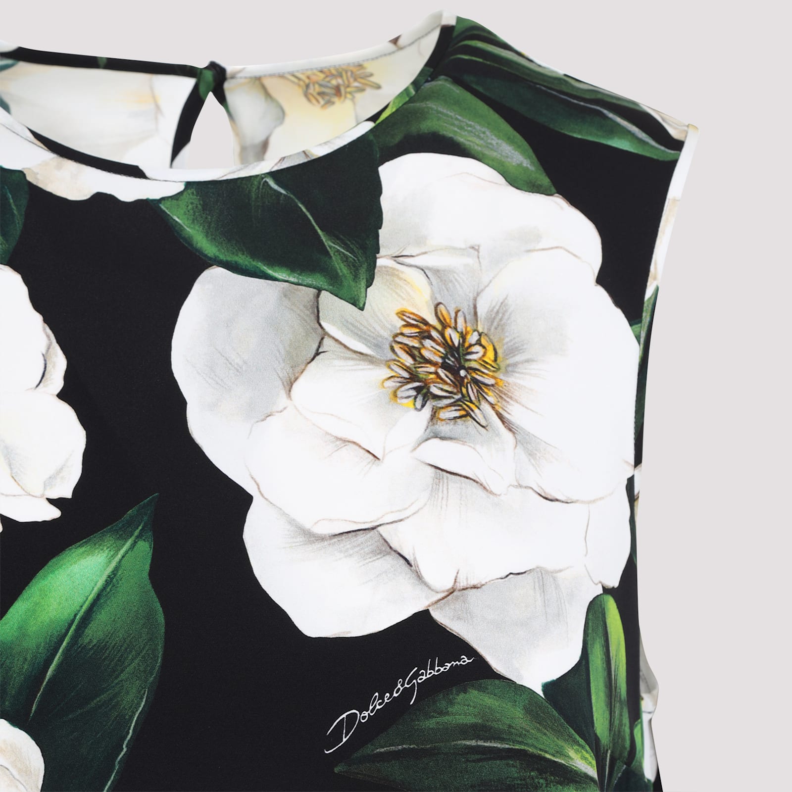 Dolce & Gabbana Gardenia Print Sleeveless Charmeuse Top Clothing In Green