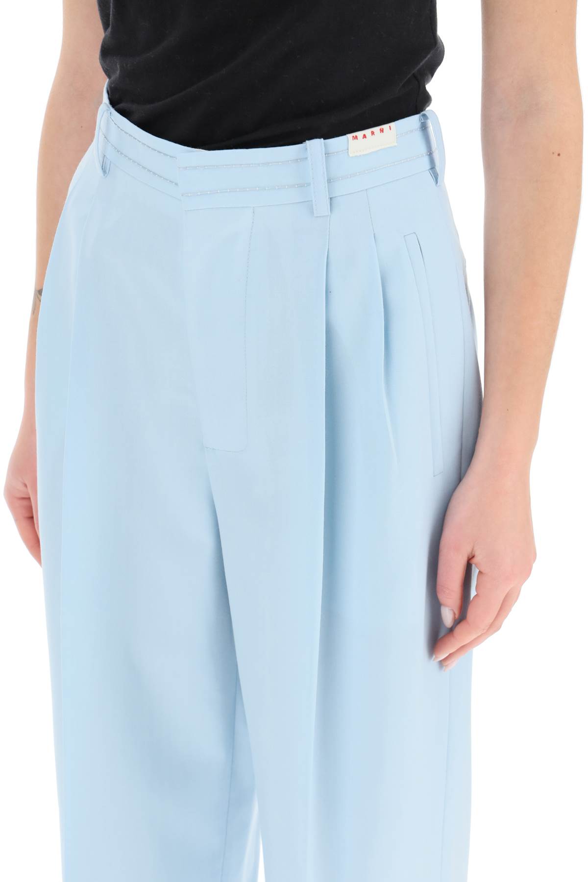 Marni Wide Leg Trousers In Arctic (light Blue)