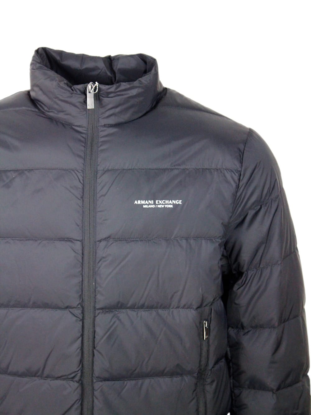 Armani Exchange Blue Polyester Jacket In Black