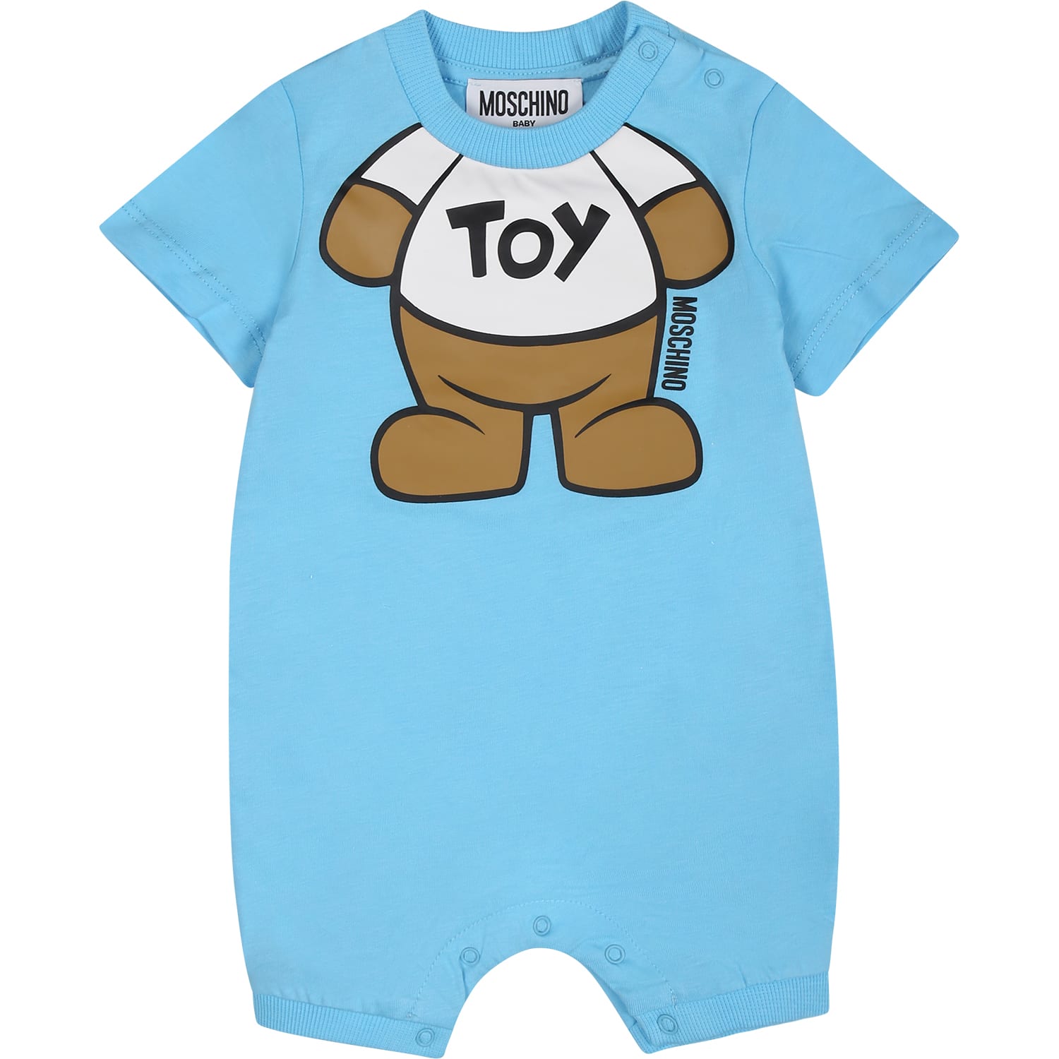 Moschino Light Blue Romper For Baby Boy With Teddy Bear