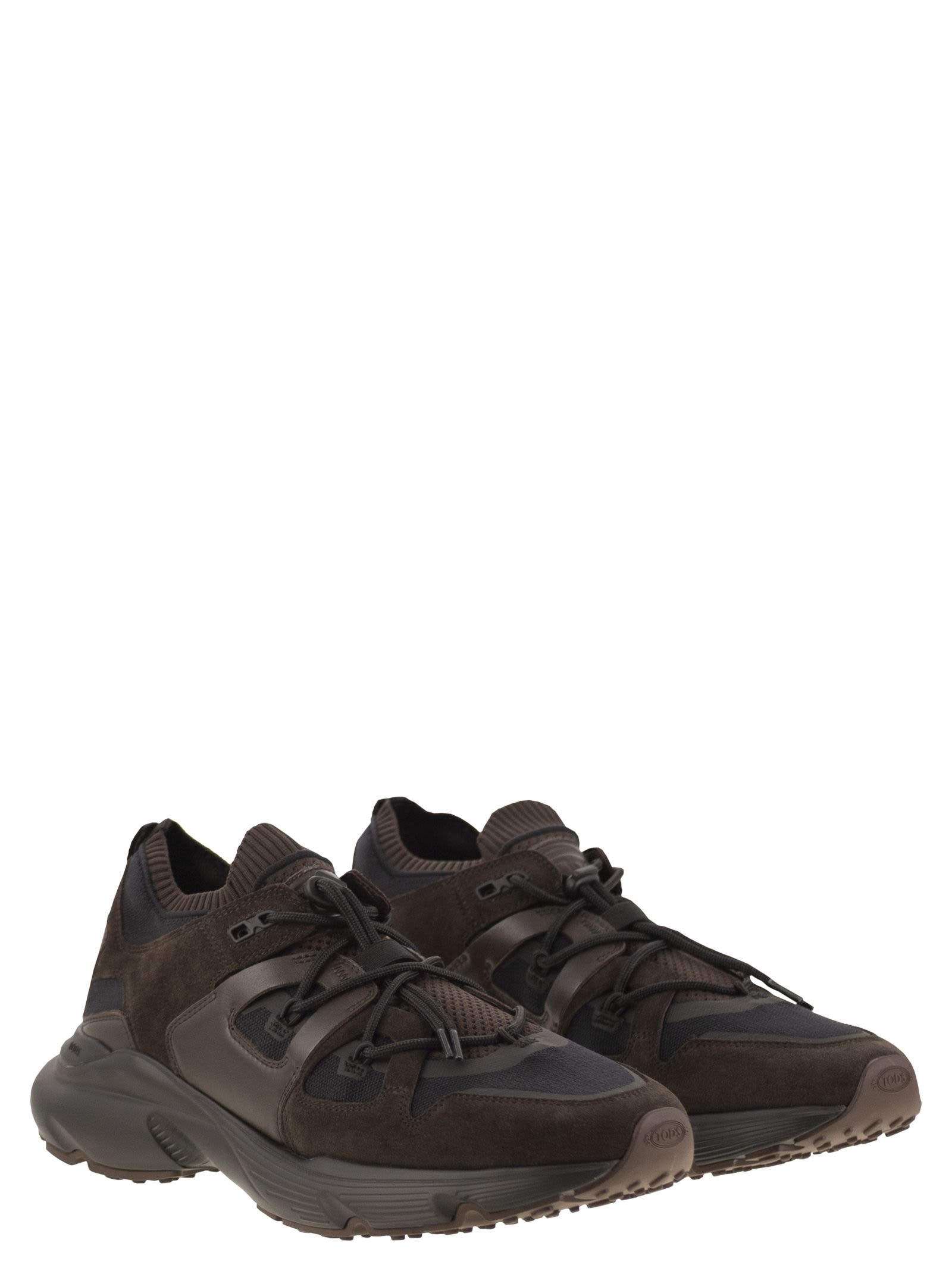 Tod's Leather And Technical Fabric Sneakers In Brown