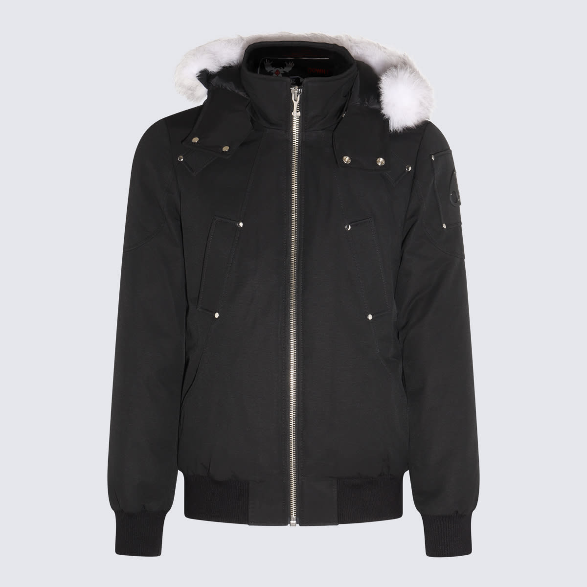 Shop Moose Knuckles Black And White Bomber Down Jacket In Blk W/nat Sh