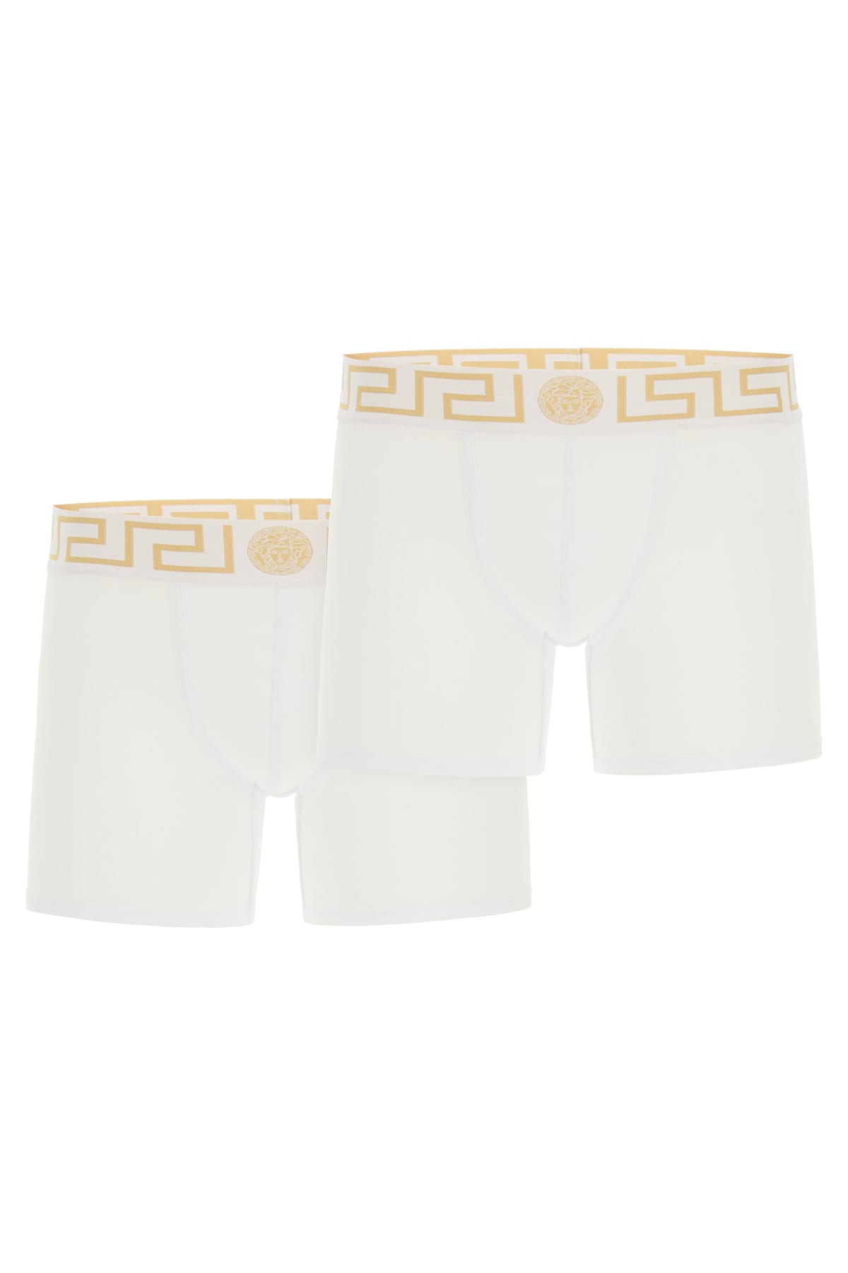 Shop Versace Bi-pack Underwear Greca Border Trunks In Bianco Greca Oro