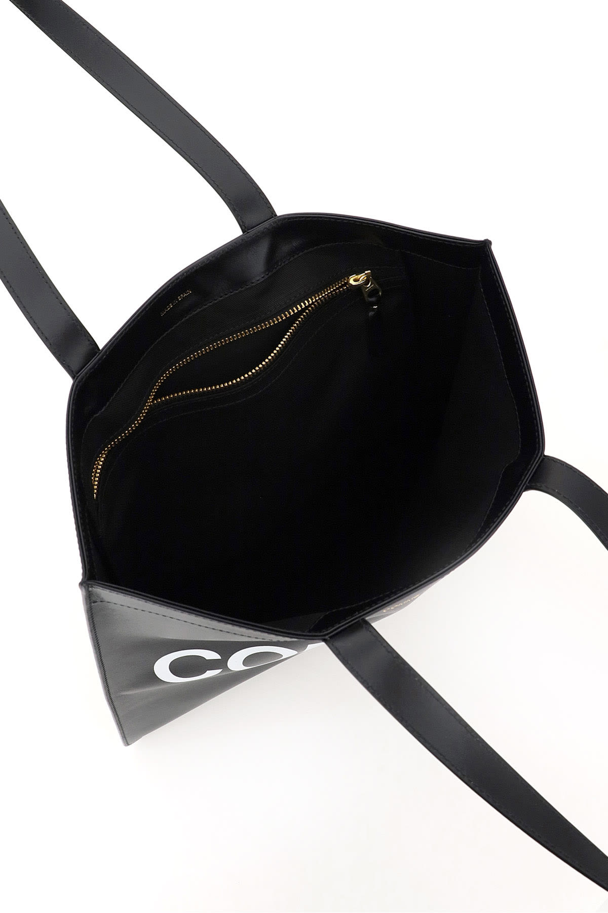 Shop Comme Des Garçons Leather Tote Bag With Logo In Black (black)