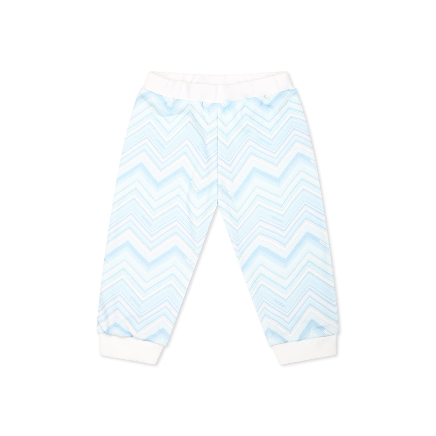 Missoni Light Blue Trousers For Baby Boy With Chevron Pattern