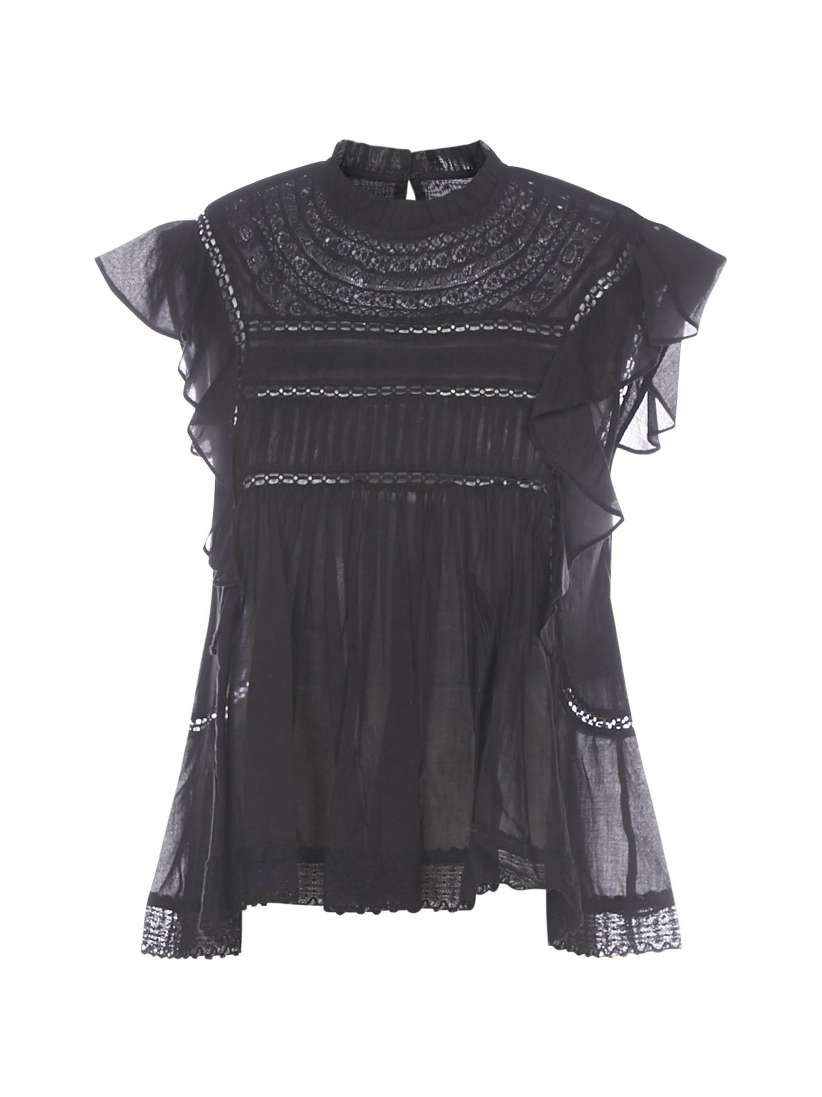 Isabel Marant Étoile Vivia Ruffled Cotton Blouse In Black | ModeSens