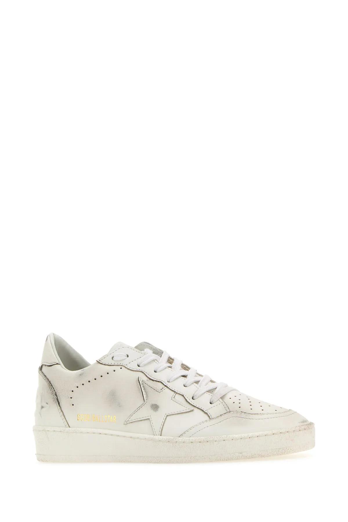 Shop Golden Goose White Leather Ball Star Sneakers In Optic White