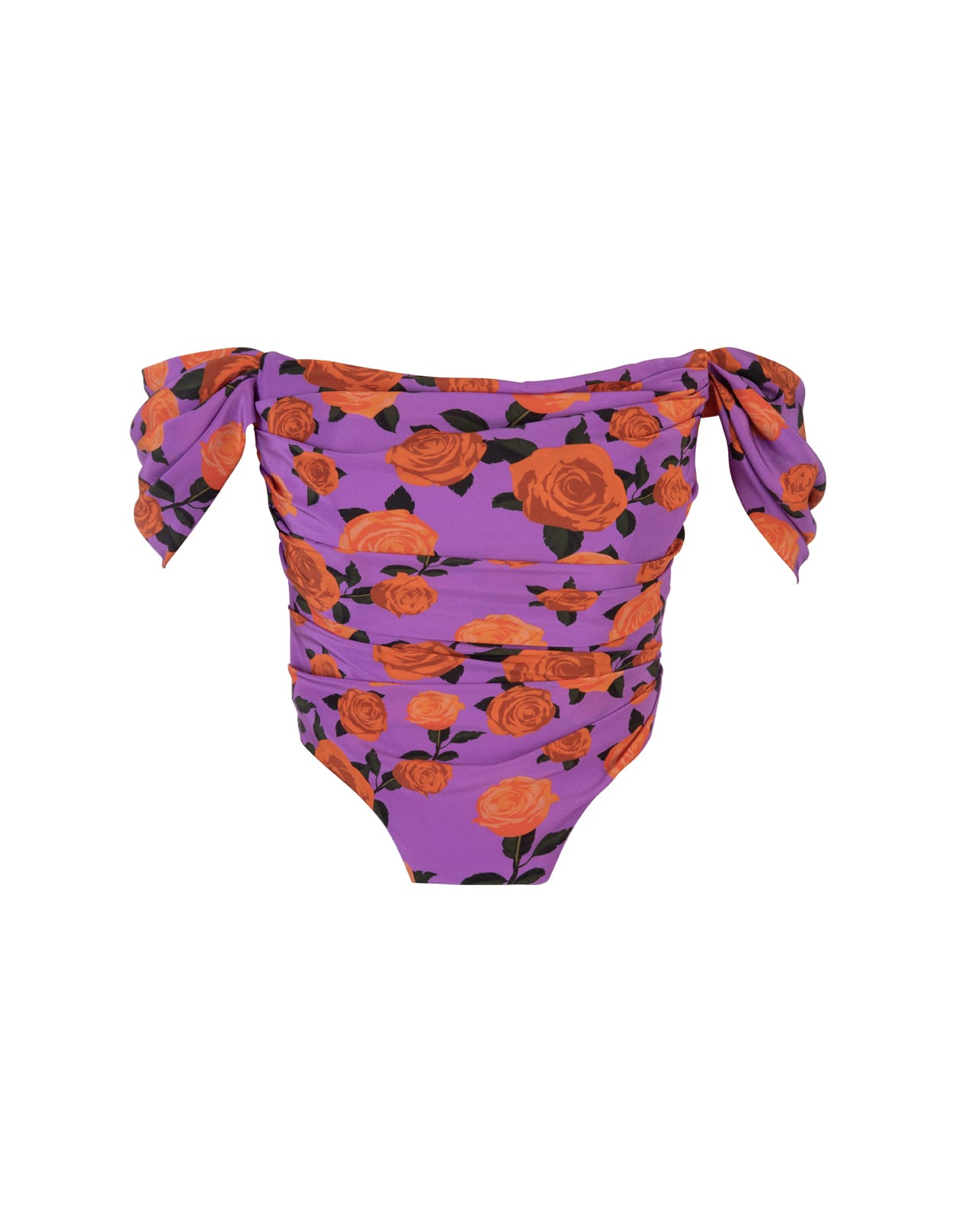 Giuseppe di Morabito Purple Floral Silk Bustier Top With Draping