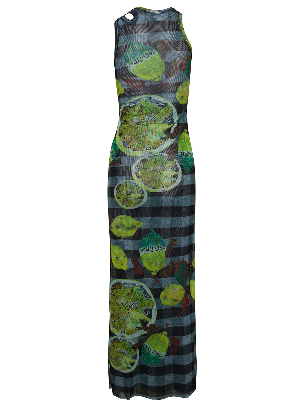 Shop Ottolinger Long Multicolor Asymmetric Dress With Cut-out And Lemon Print In Mesh Woman