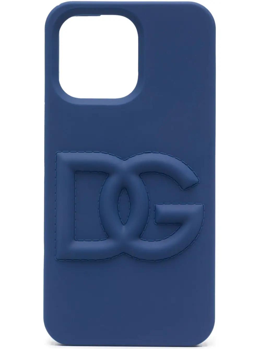 Shop Dolce & Gabbana Logo-embossed Iphone 14 Pro Max Case In Blu