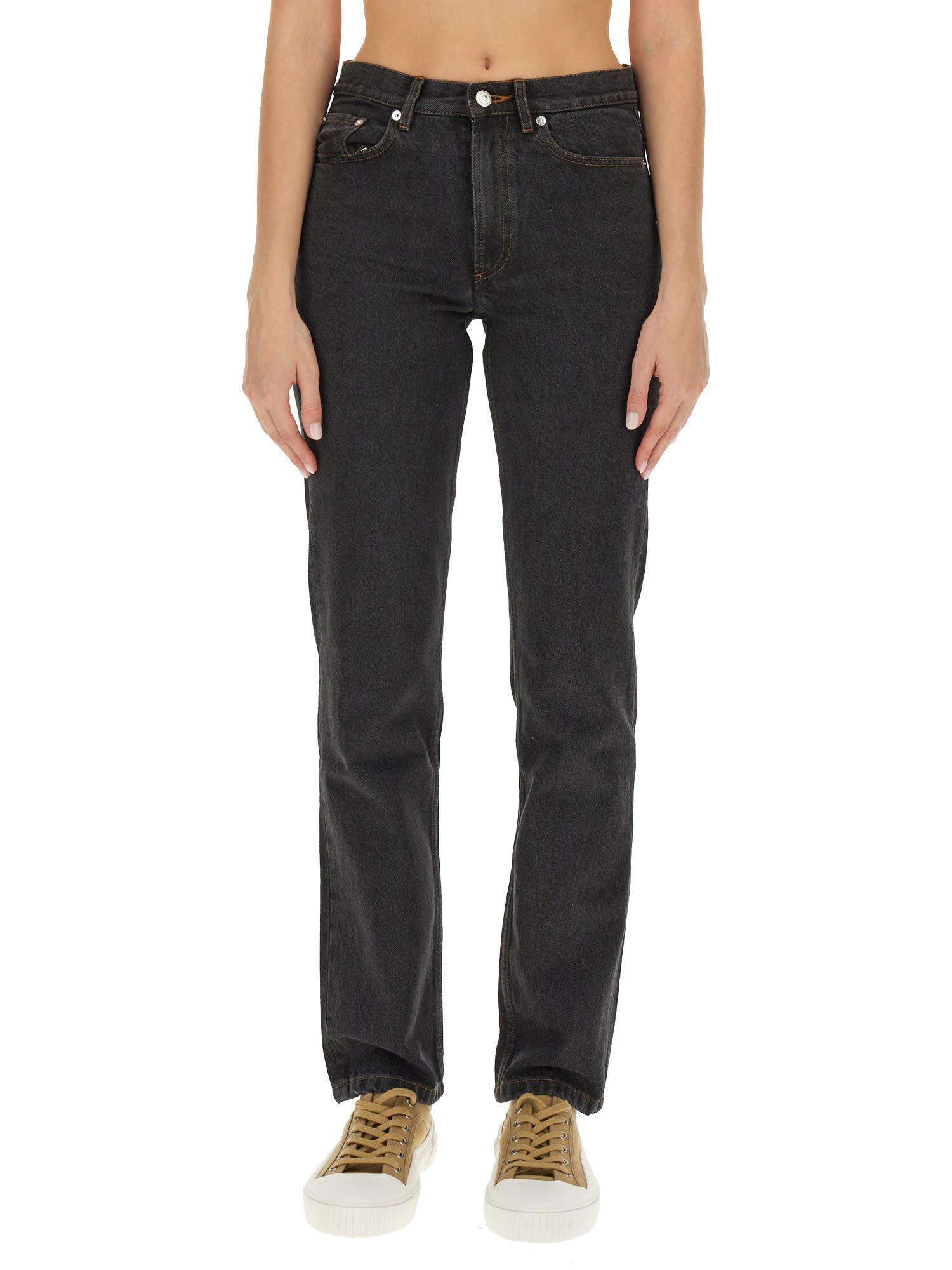 Apc A.p.c. High-waisted Straight-leg Jeans With Contrasting Stitching In Grey